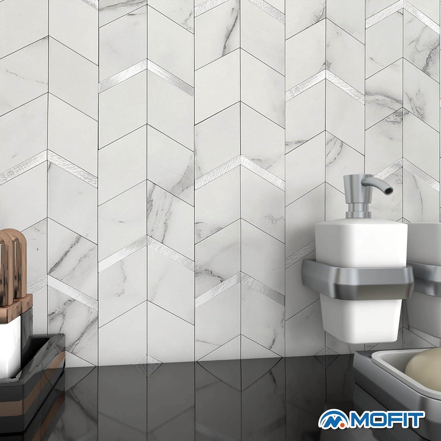 Azulejo Autoadhesivo 3D MOFIT Blanco Plateado - 10 Hojas