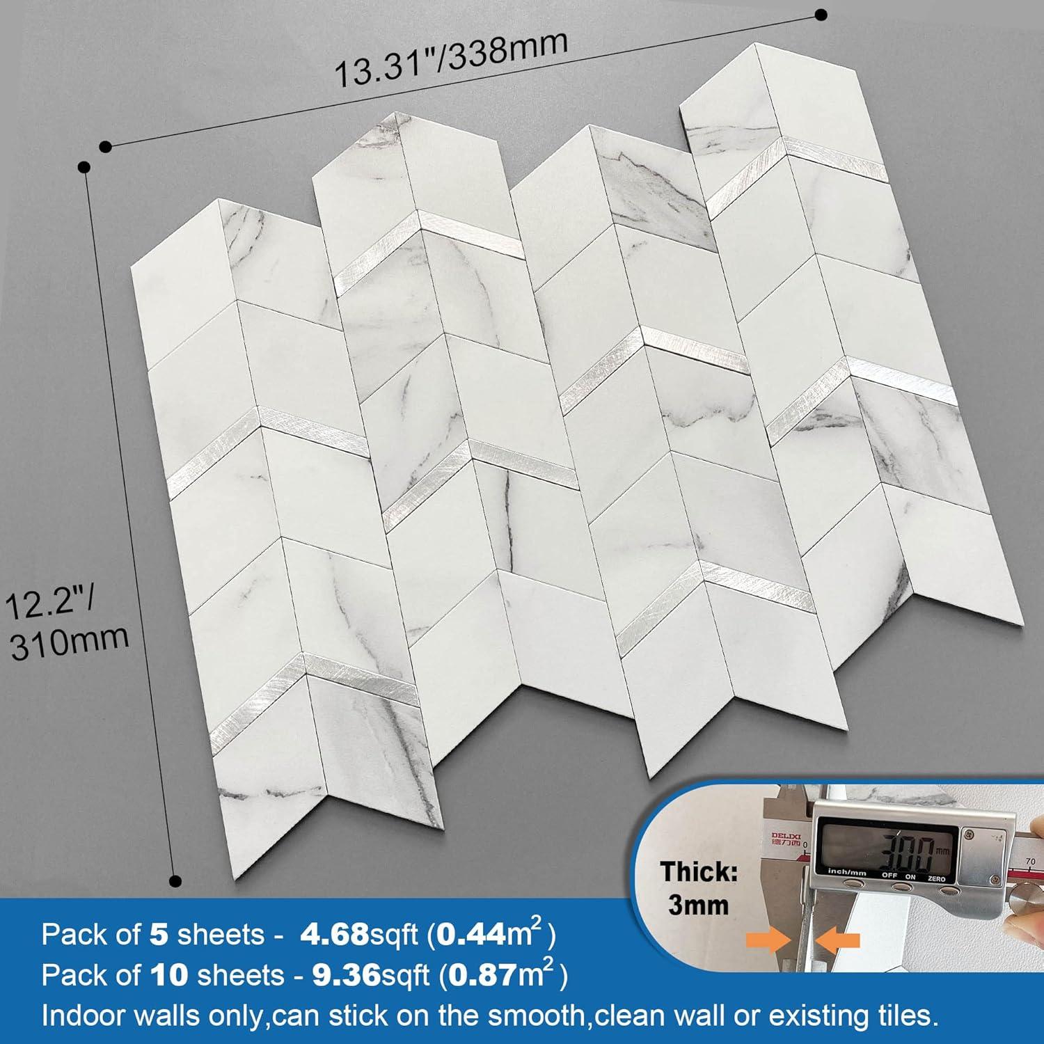 Azulejo Autoadhesivo 3D MOFIT Blanco Plateado - 10 Hojas