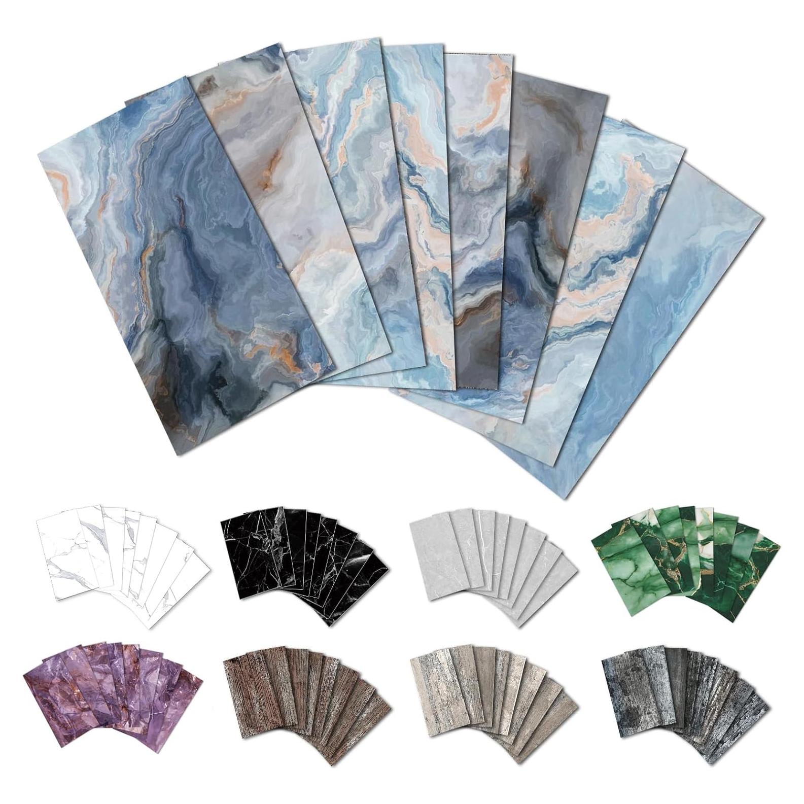 Azulejos Autoadhesivos URCOLOR 64 Piezas 10.16x20.32cm Mármol Azul