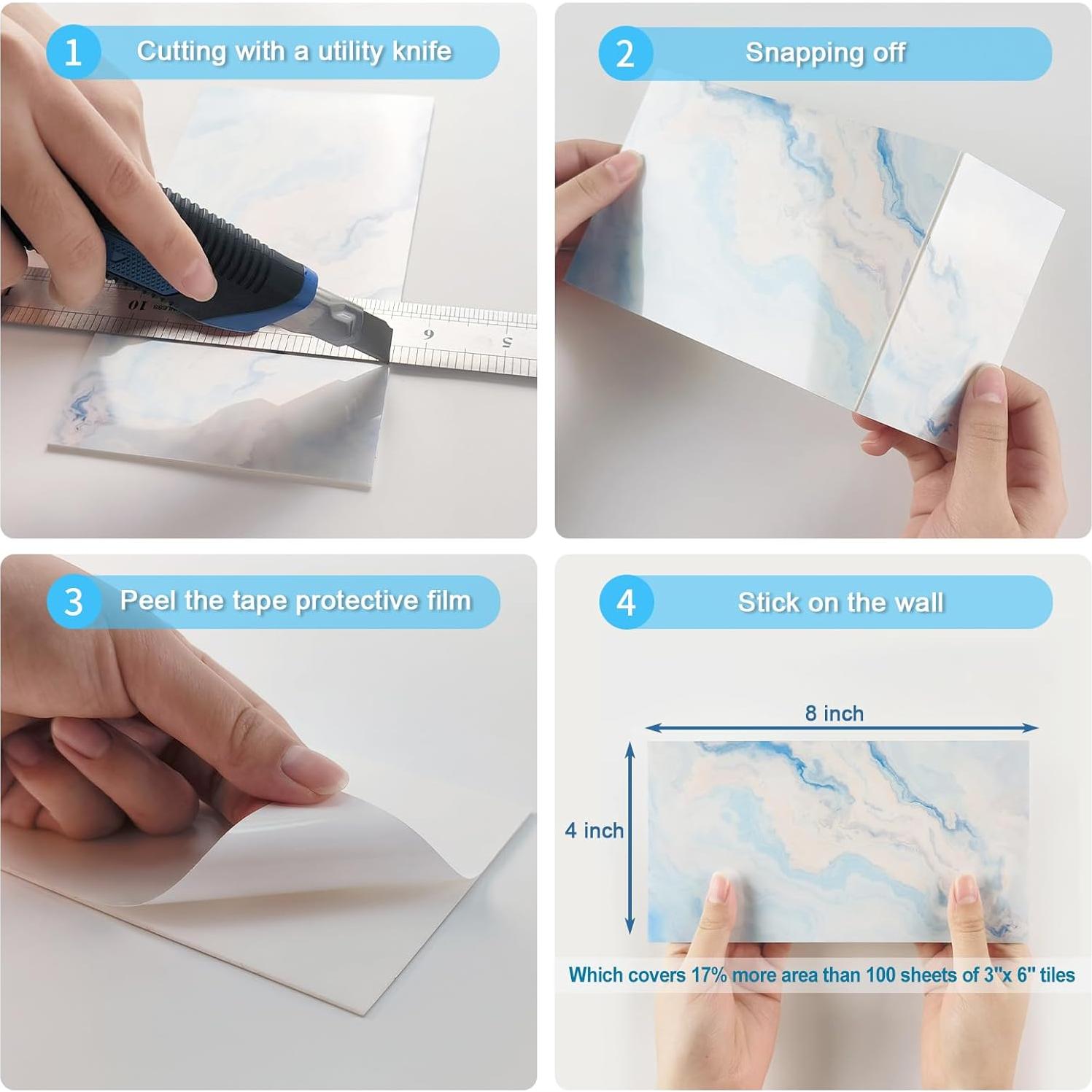 Azulejos Autoadhesivos URCOLOR 64 Piezas 10.16x20.32cm Mármol Azul