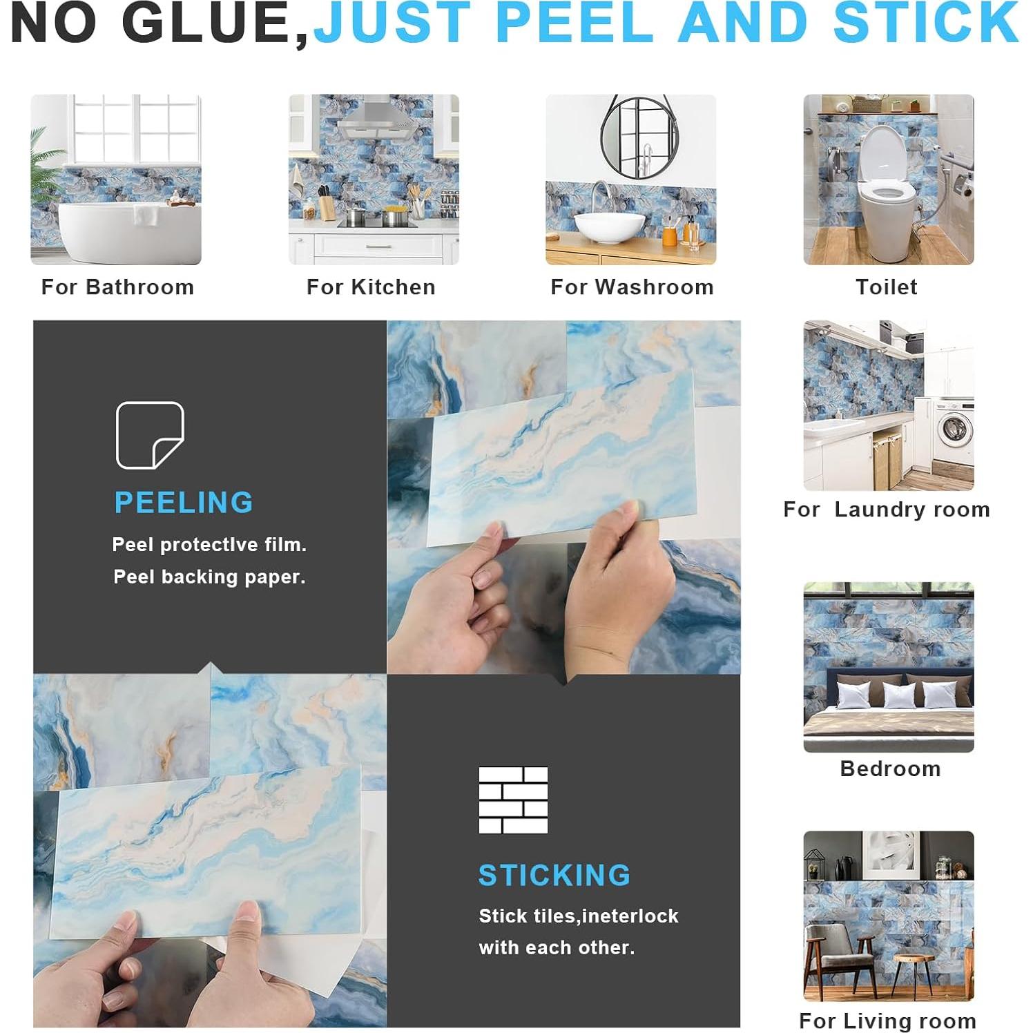 Azulejos Autoadhesivos URCOLOR 64 Piezas 10.16x20.32cm Mármol Azul