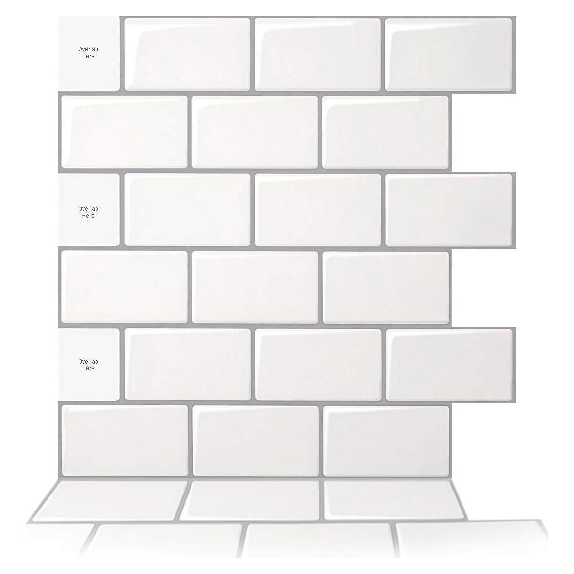Azulejos Peel and Stick Art3d 10 Hojas 30.48x30.48 cm Blanco