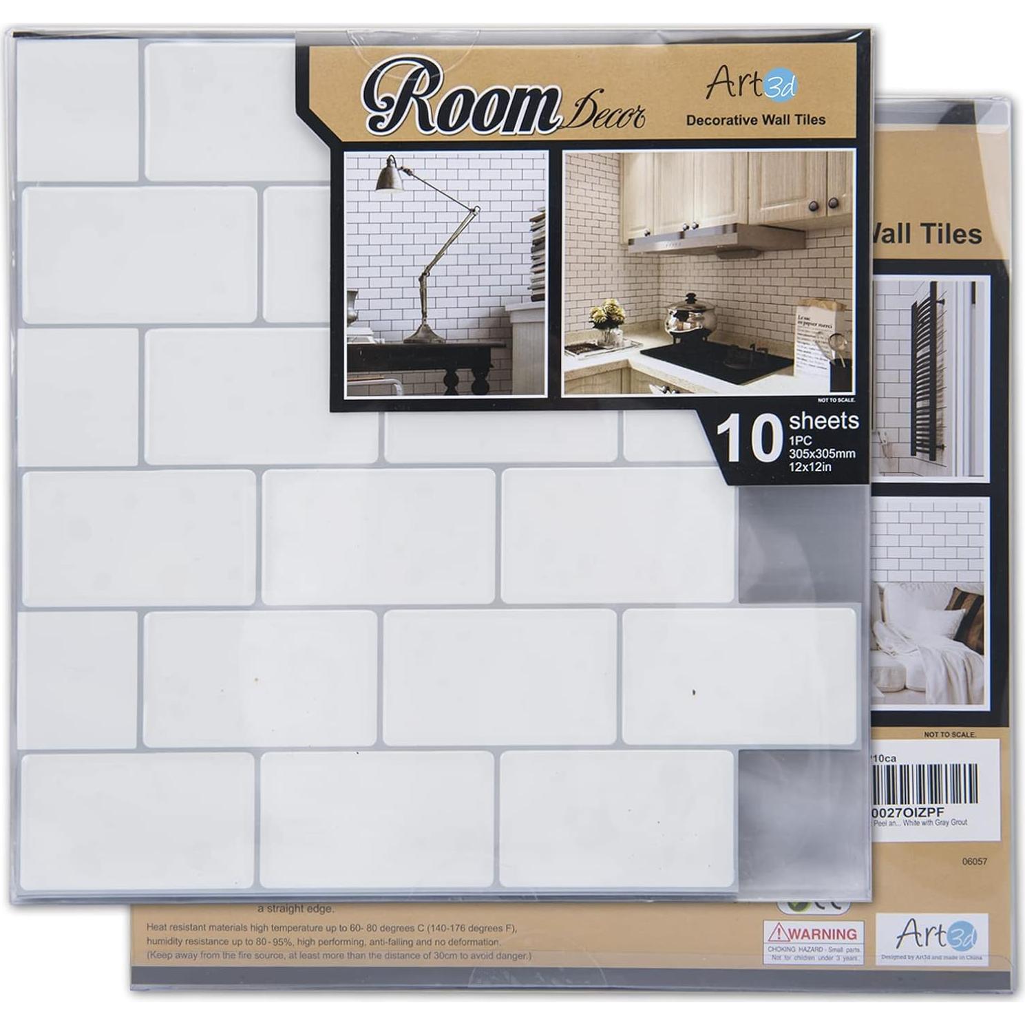 Azulejos Peel and Stick Art3d 10 Hojas 30.48x30.48 cm Blanco