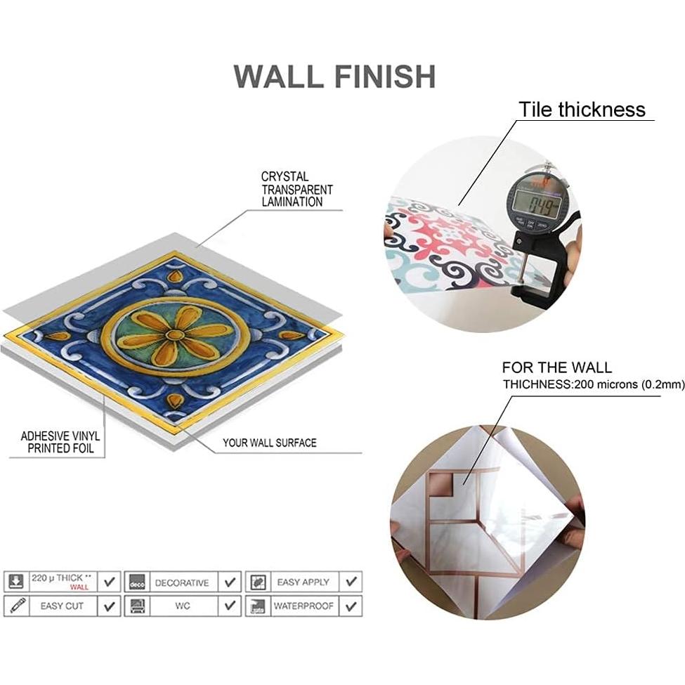 Calcomanías de Azulejos Mandala Jacklove 16 Pcs 15x15 cm