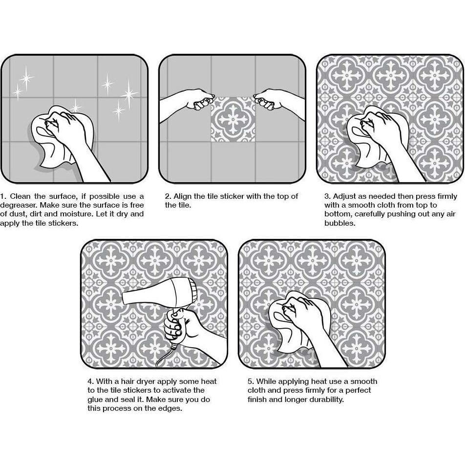 Calcomanías de Azulejos Mandala Jacklove 16 Pcs 15x15 cm