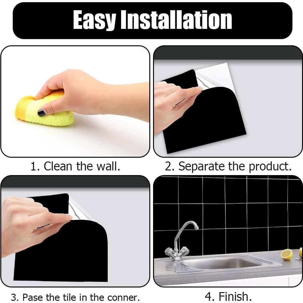 Pegatinas de Azulejos Autoadhesivas Jaxbo 50pcs 15.2cm Negro