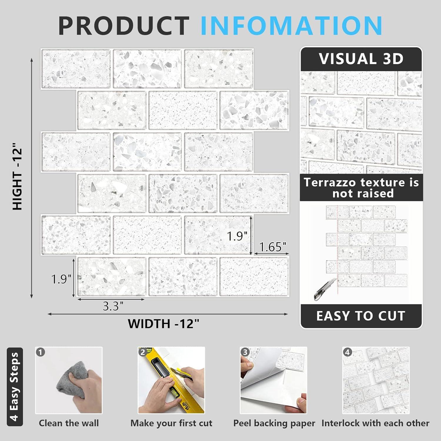 Azulejos Autoadhesivos URCOLOR 10 Hojas 30.48x30.48cm Blanco