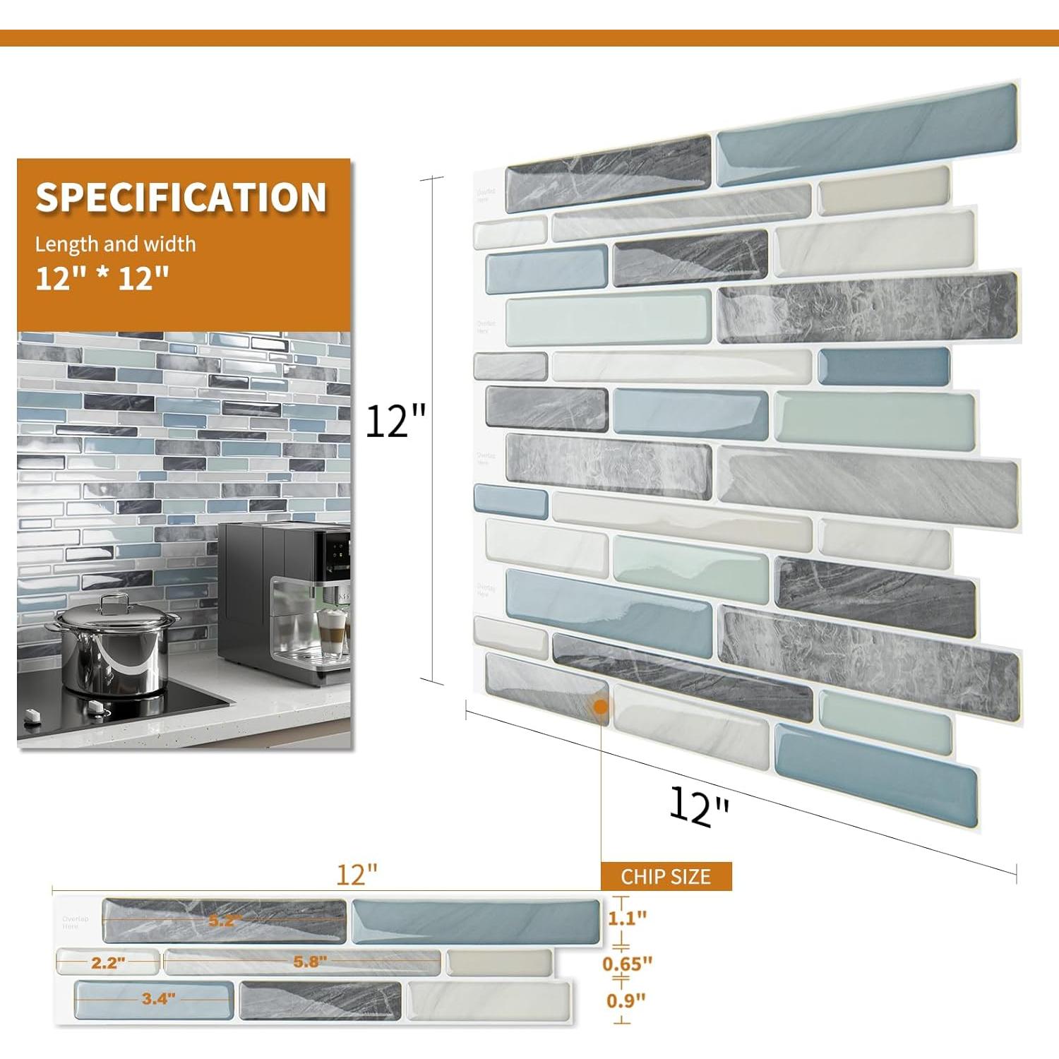 Azulejo Autoadhesivo WOWSTAR 10 Hojas 30.48x30.48cm Azul