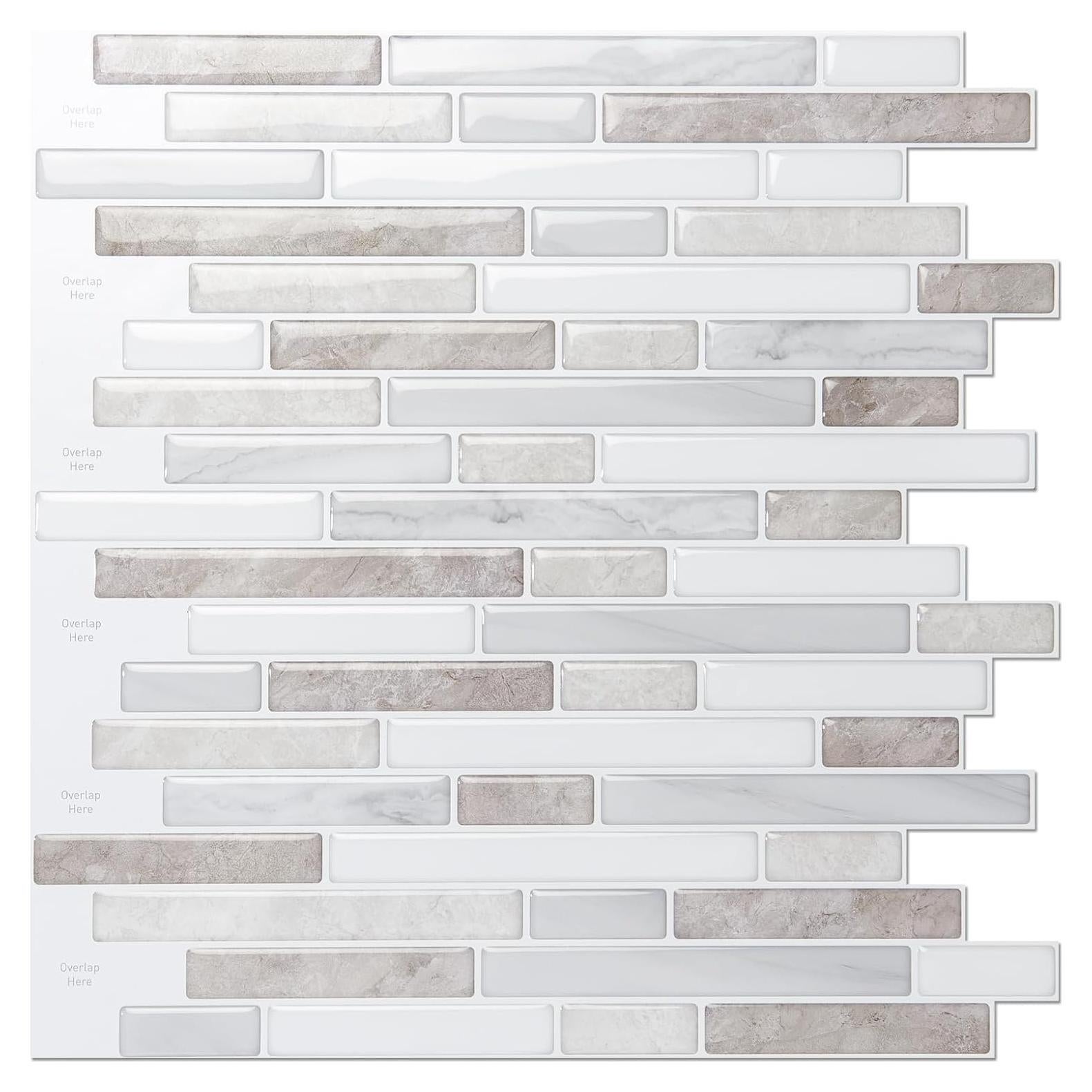 Azulejos Autoadhesivos LONGKING 10 Hojas 30.48x30.48cm Beige y Blanco