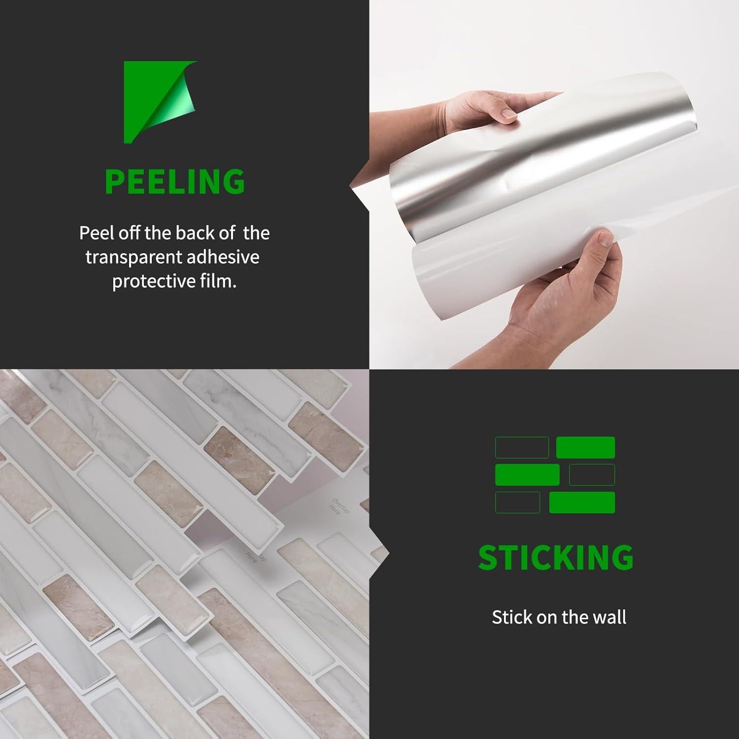 Azulejos Autoadhesivos LONGKING 10 Hojas 30.48x30.48cm Beige y Blanco