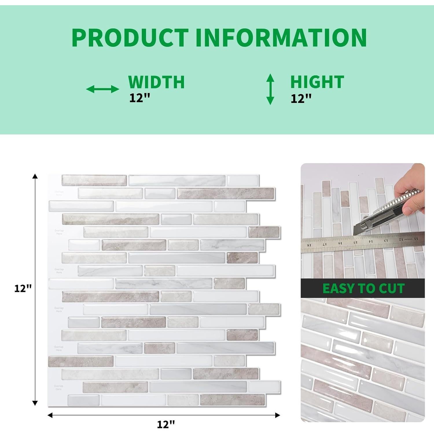 Azulejos Autoadhesivos LONGKING 10 Hojas 30.48x30.48cm Beige y Blanco