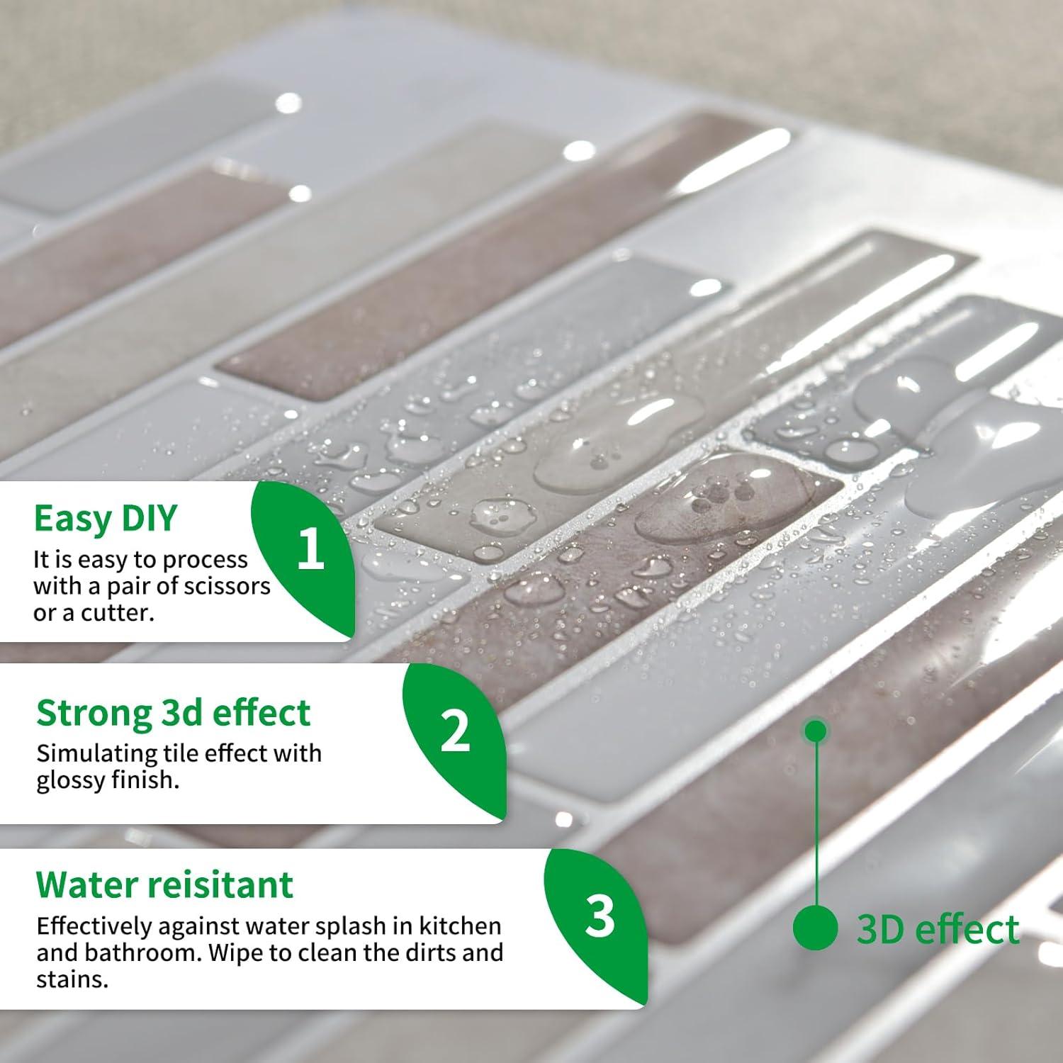 Azulejos Autoadhesivos LONGKING 10 Hojas 30.48x30.48cm Beige y Blanco