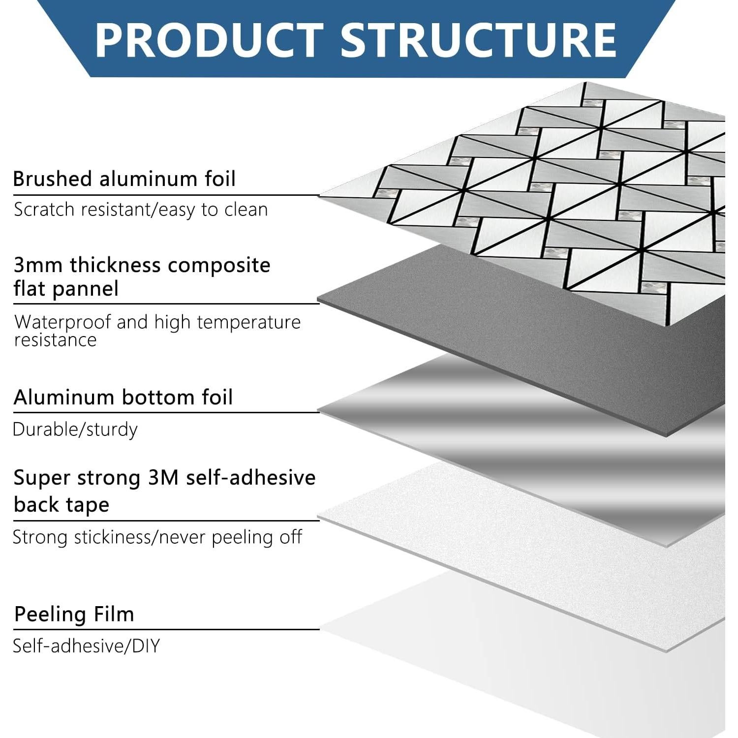 Azulejo Peel and Stick Vamos Tile Plateado 10 Hojas 30.48x30.48cm