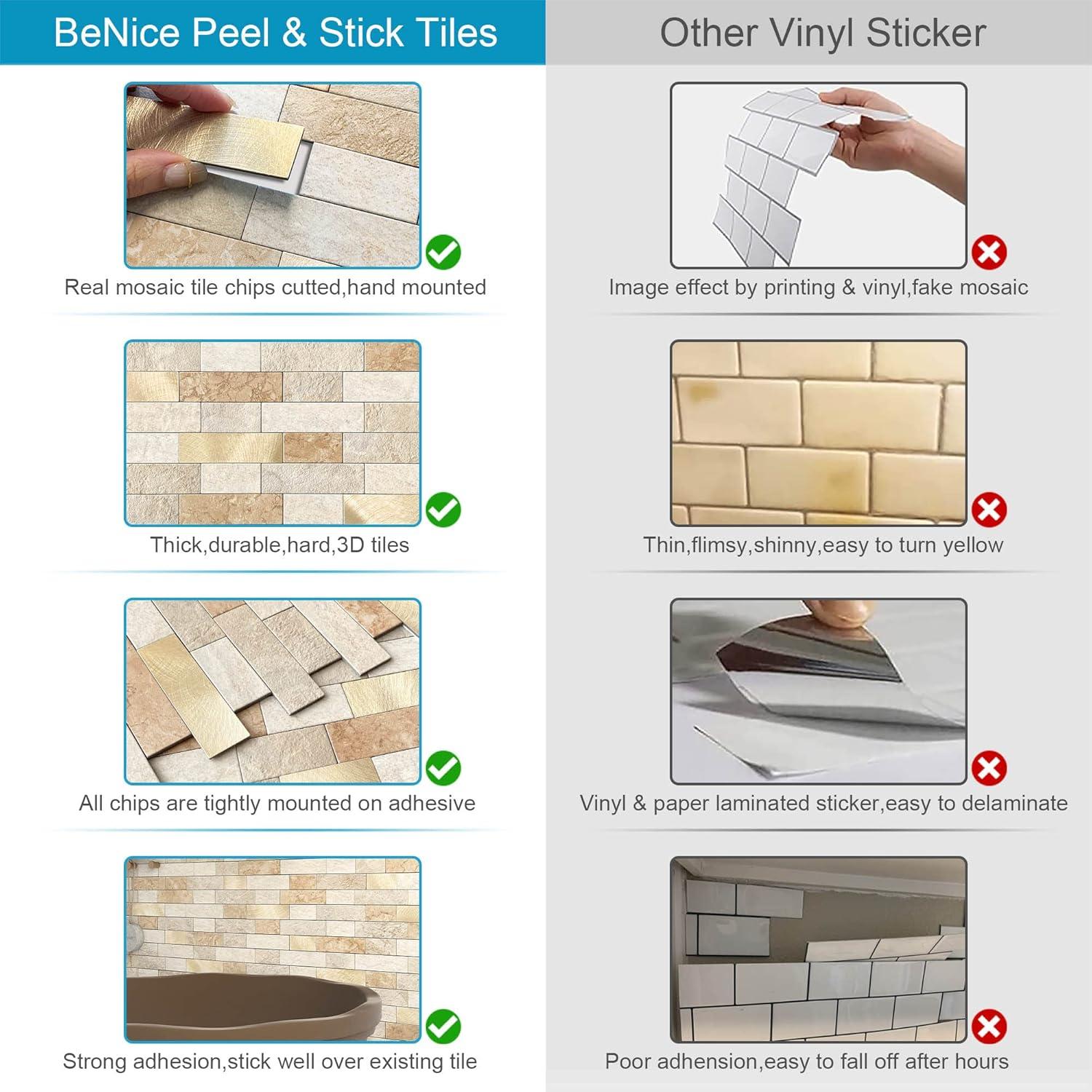 Azulejos Autoadhesivos BeNice 3D Ladrillo Mate 10 Pcs Marrón