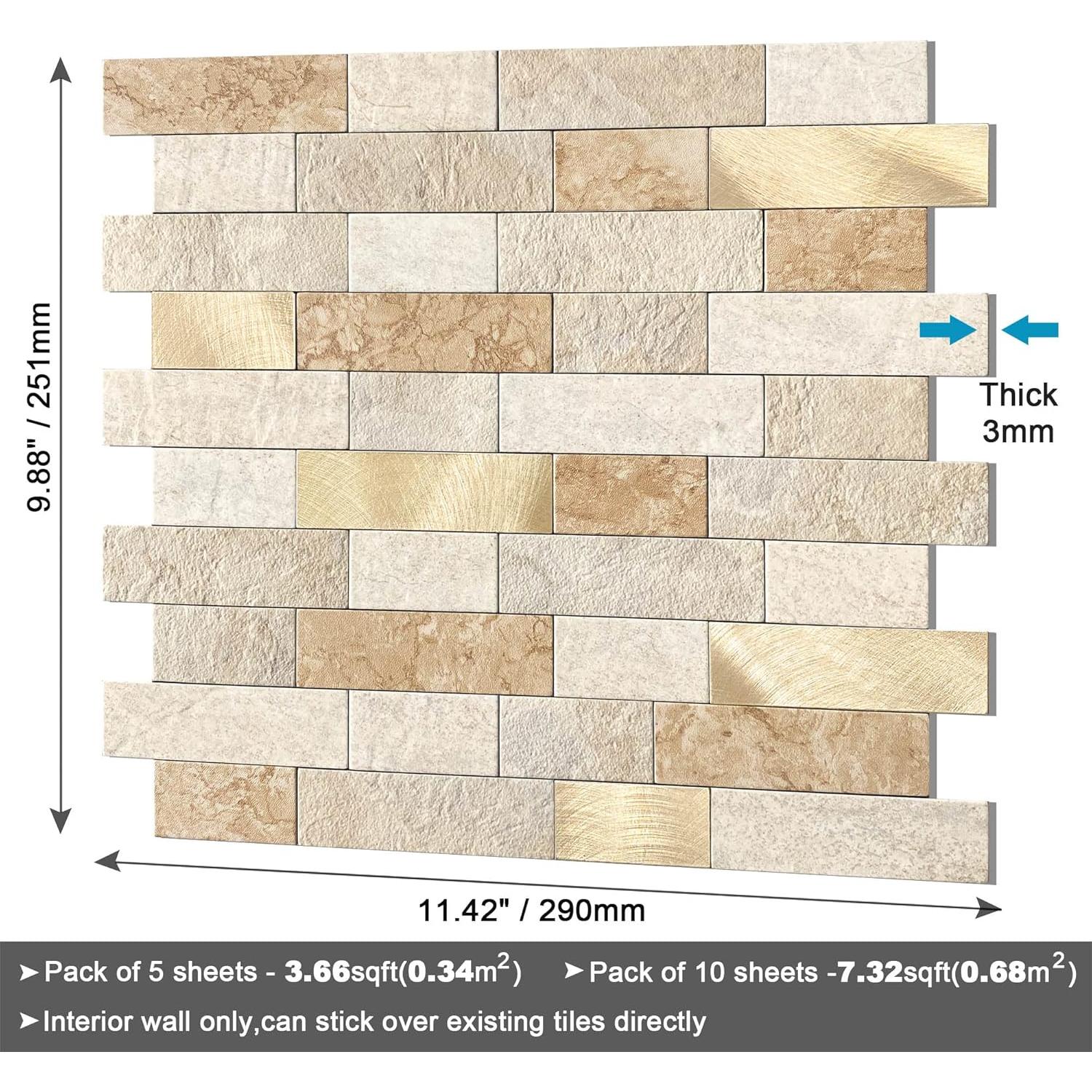 Azulejos Autoadhesivos BeNice 3D Ladrillo Mate 10 Pcs Marrón