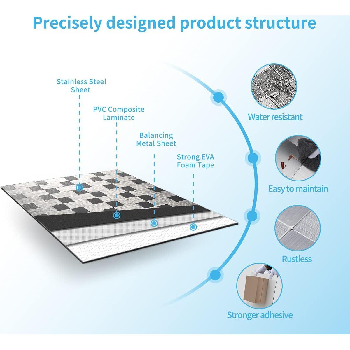 Azulejos Autoadhesivos de Metal Art3d 30x30 cm - Paquete de 10