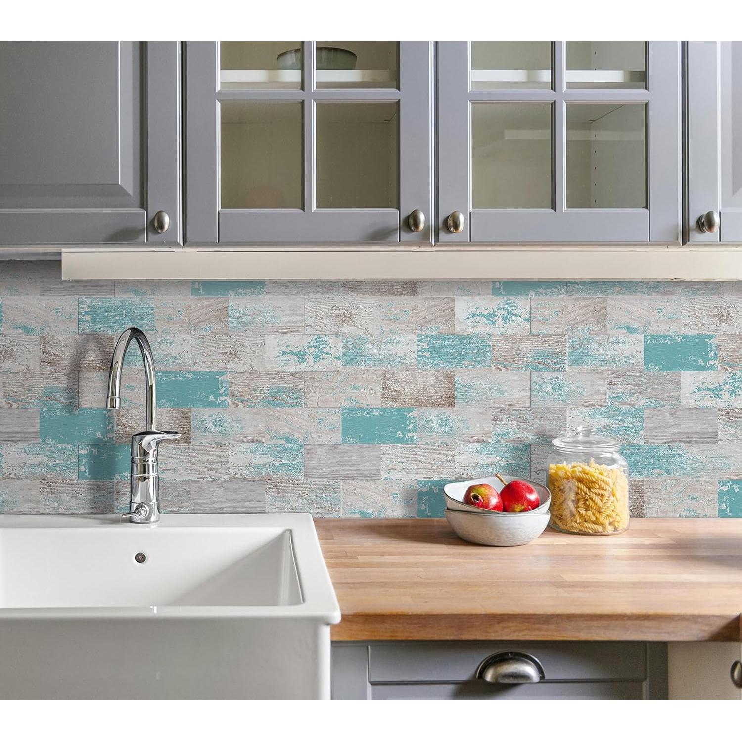 Azulejo Autoadhesivo DEWOO Turquesa 10 Hojas 34.3x29 cm