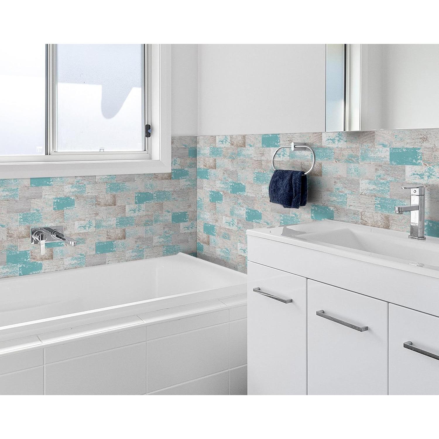 Azulejo Autoadhesivo DEWOO Turquesa 10 Hojas 34.3x29 cm