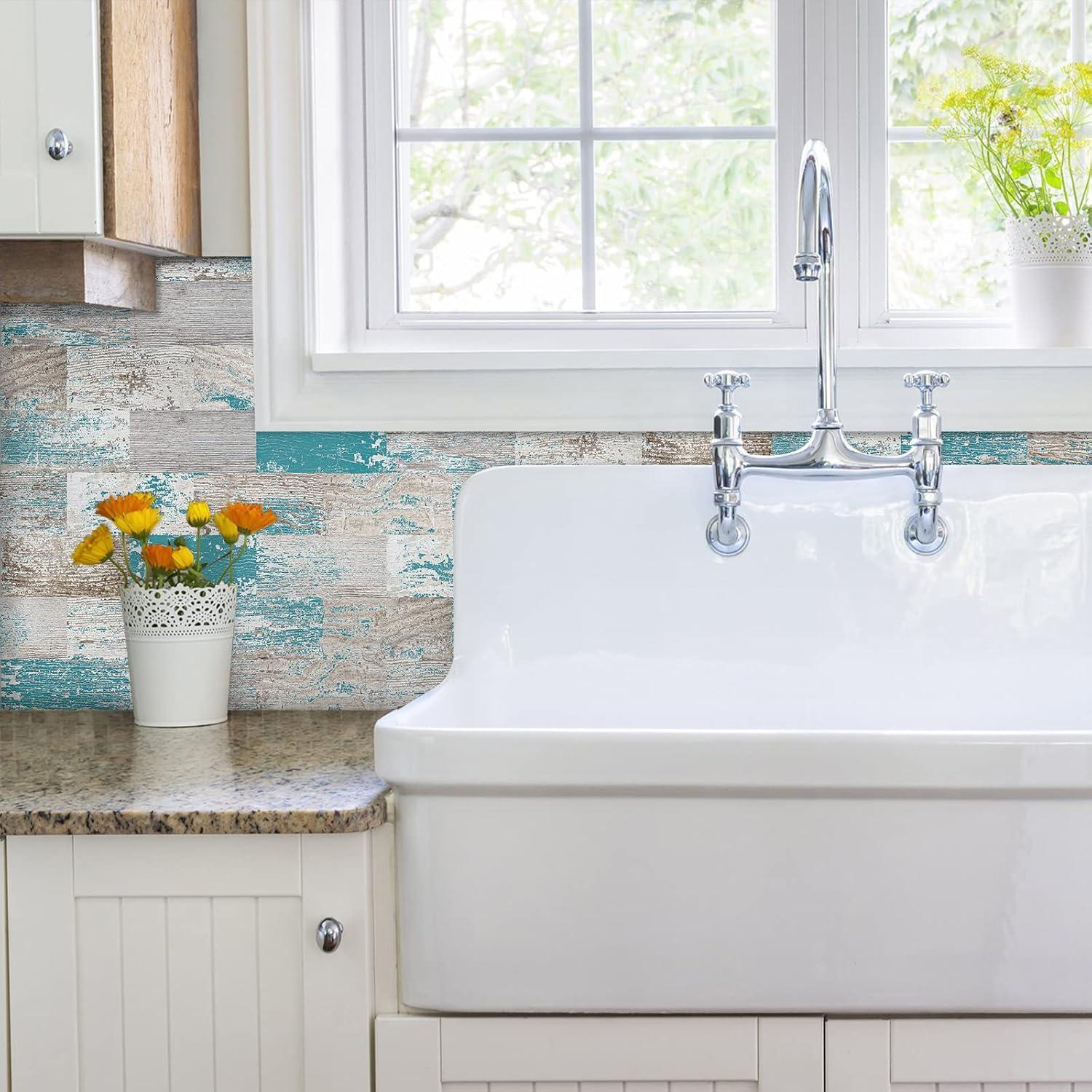 Azulejo Autoadhesivo DEWOO Turquesa 10 Hojas 34.3x29 cm