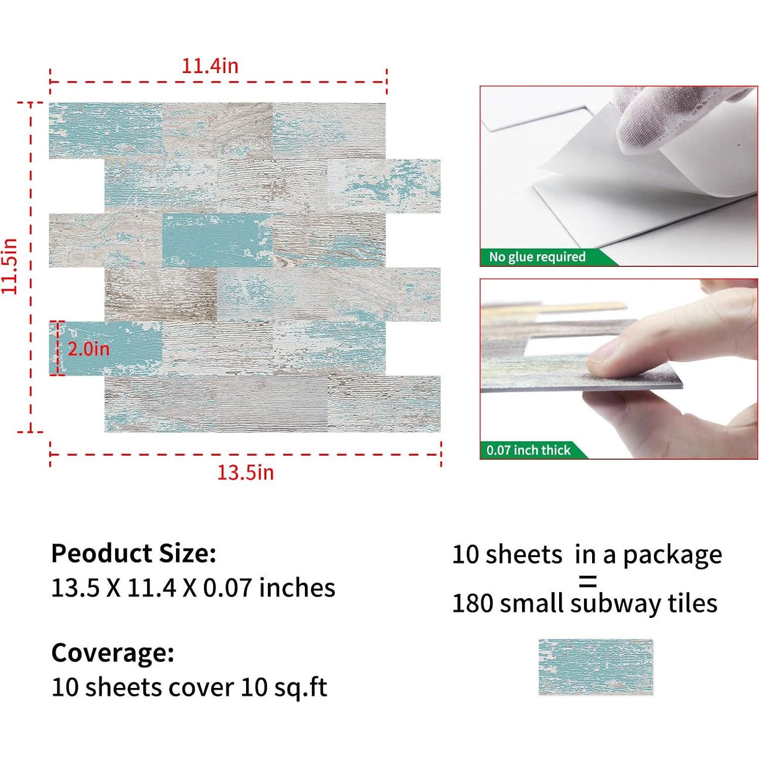 Azulejo Autoadhesivo DEWOO Turquesa 10 Hojas 34.3x29 cm