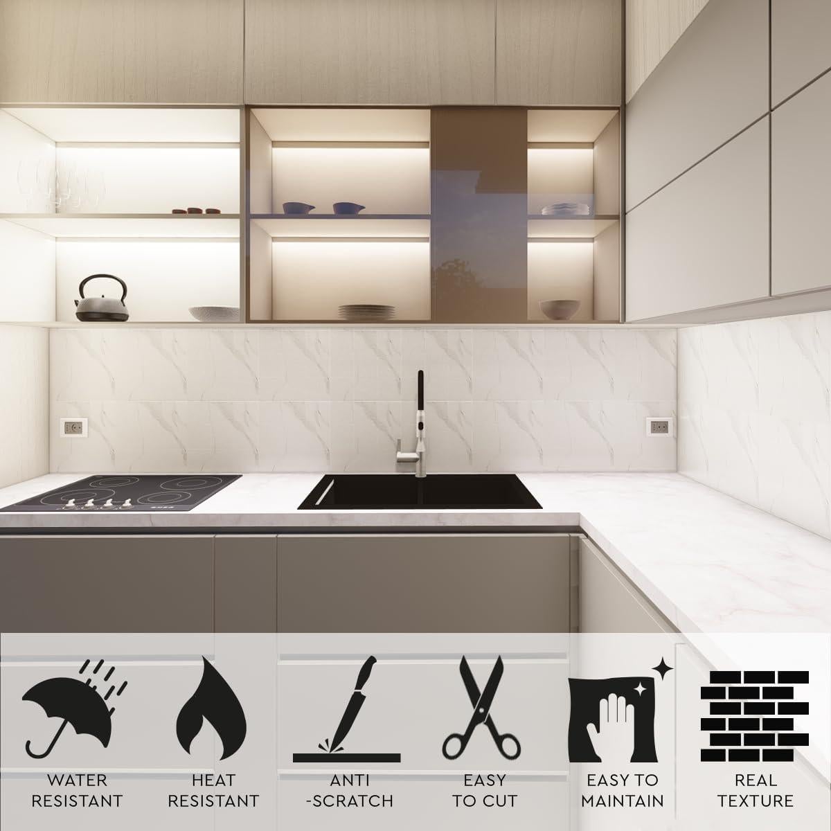 Azulejos Autoadhesivos DEKKOR Mármol Blanco Carrara 10 Hojas 30.48cm