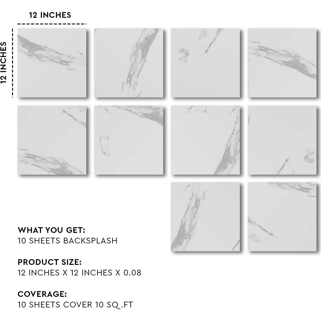 Azulejos Autoadhesivos DEKKOR Mármol Blanco Carrara 10 Hojas 30.48cm