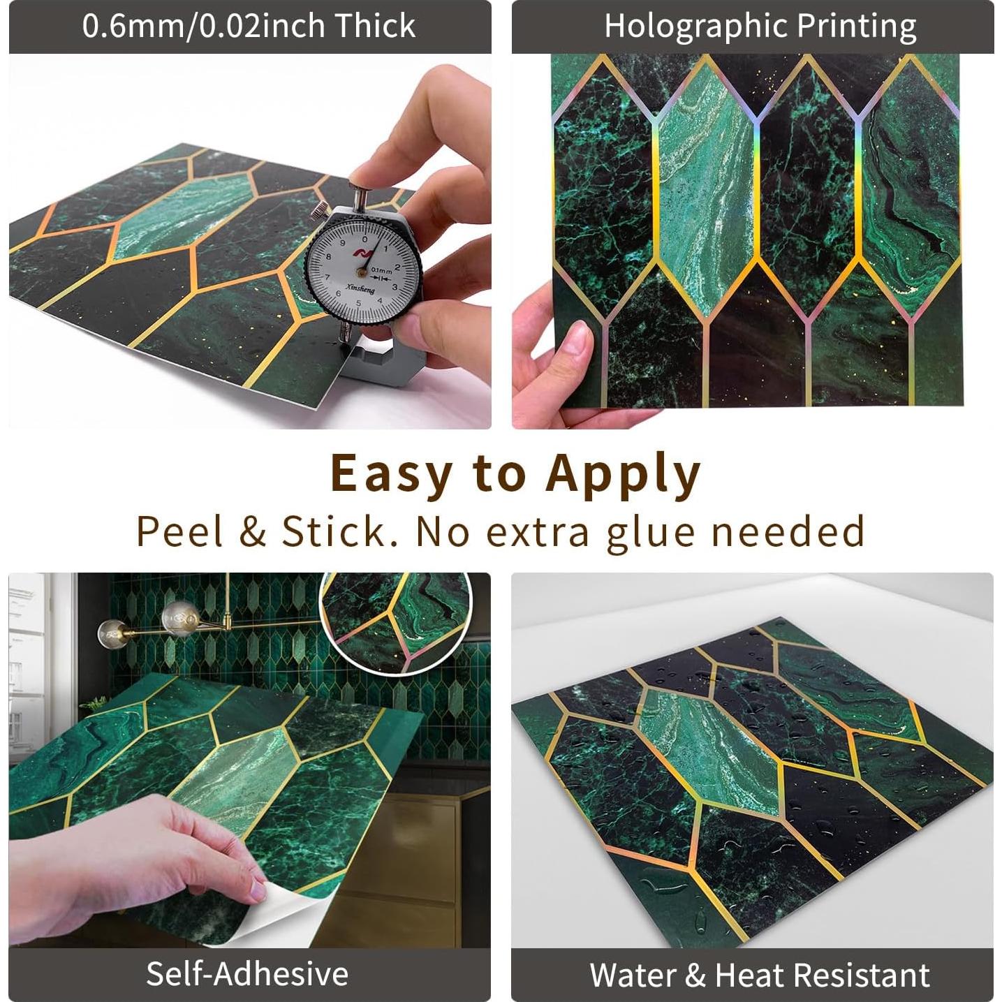 Azulejos Autoadhesivos Funlife 50Pcs Holográfico Esmeralda 20x20cm