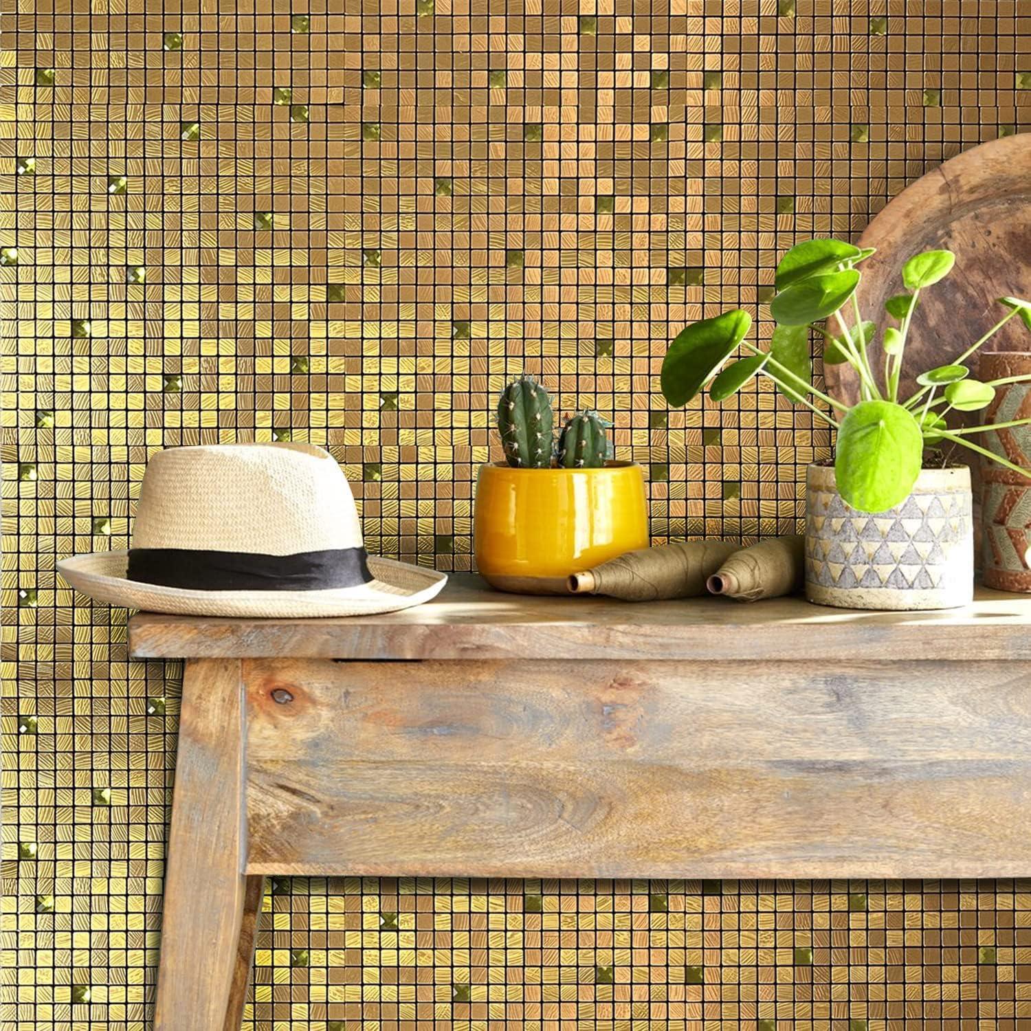 Azulejos Autoadhesivos XUANINY 30.48x30.48cm Diamante Dorado