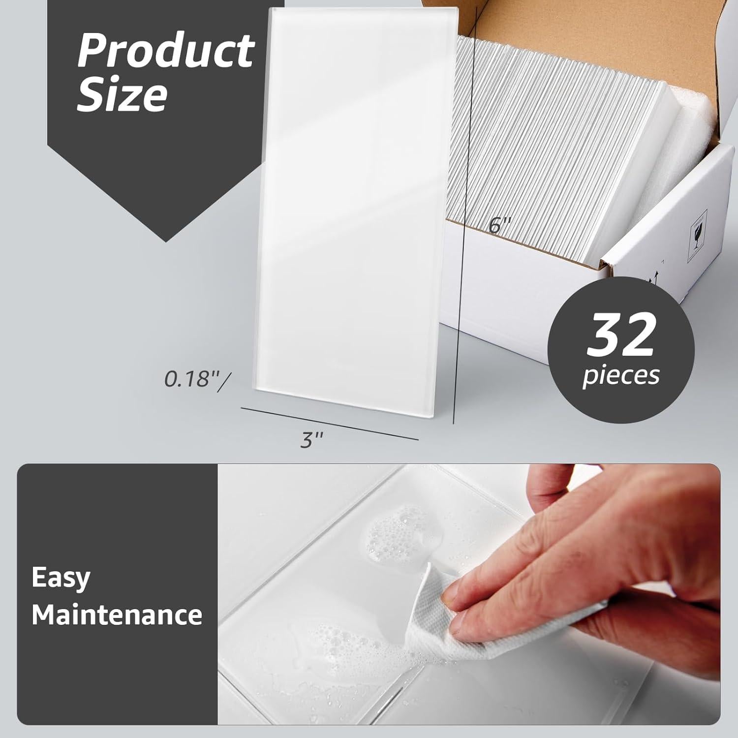 Azulejos de vidrio autoadhesivos Art3d 32 piezas 4 m² blanco