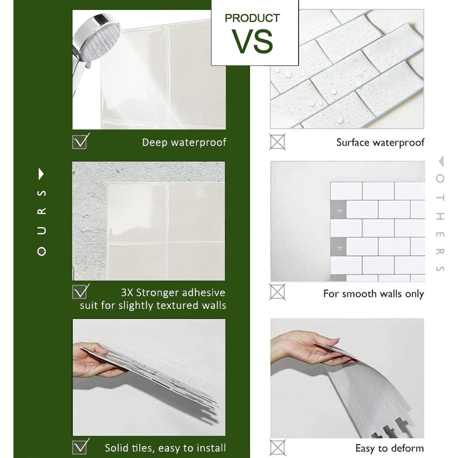 Azulejos Autoadhesivos STICKGOO 10 Hojas 23x23 cm para Cocina y Baño