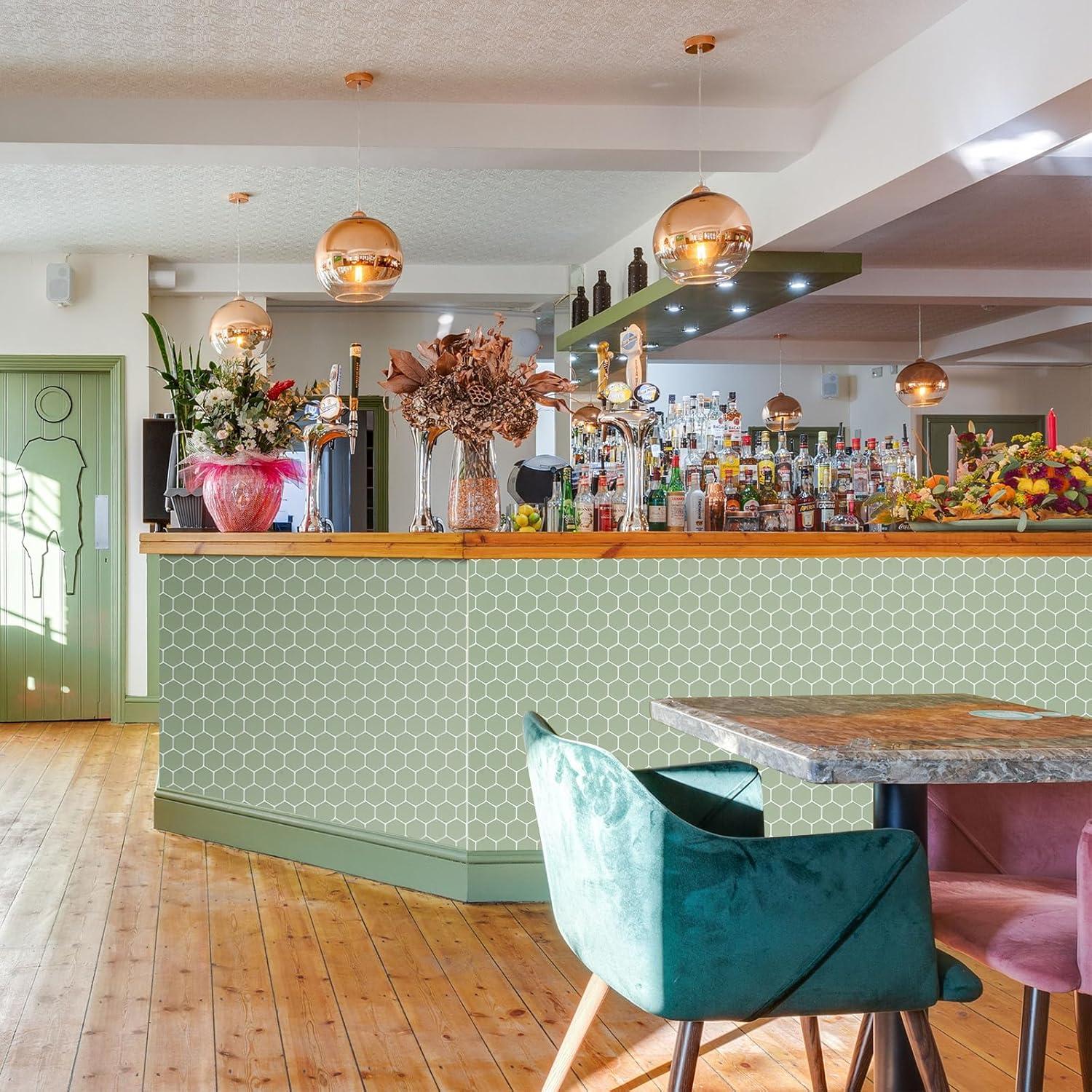 Azulejo Hexagonal Autoadhesivo WalDecoo Verde 30.48x30.48cm