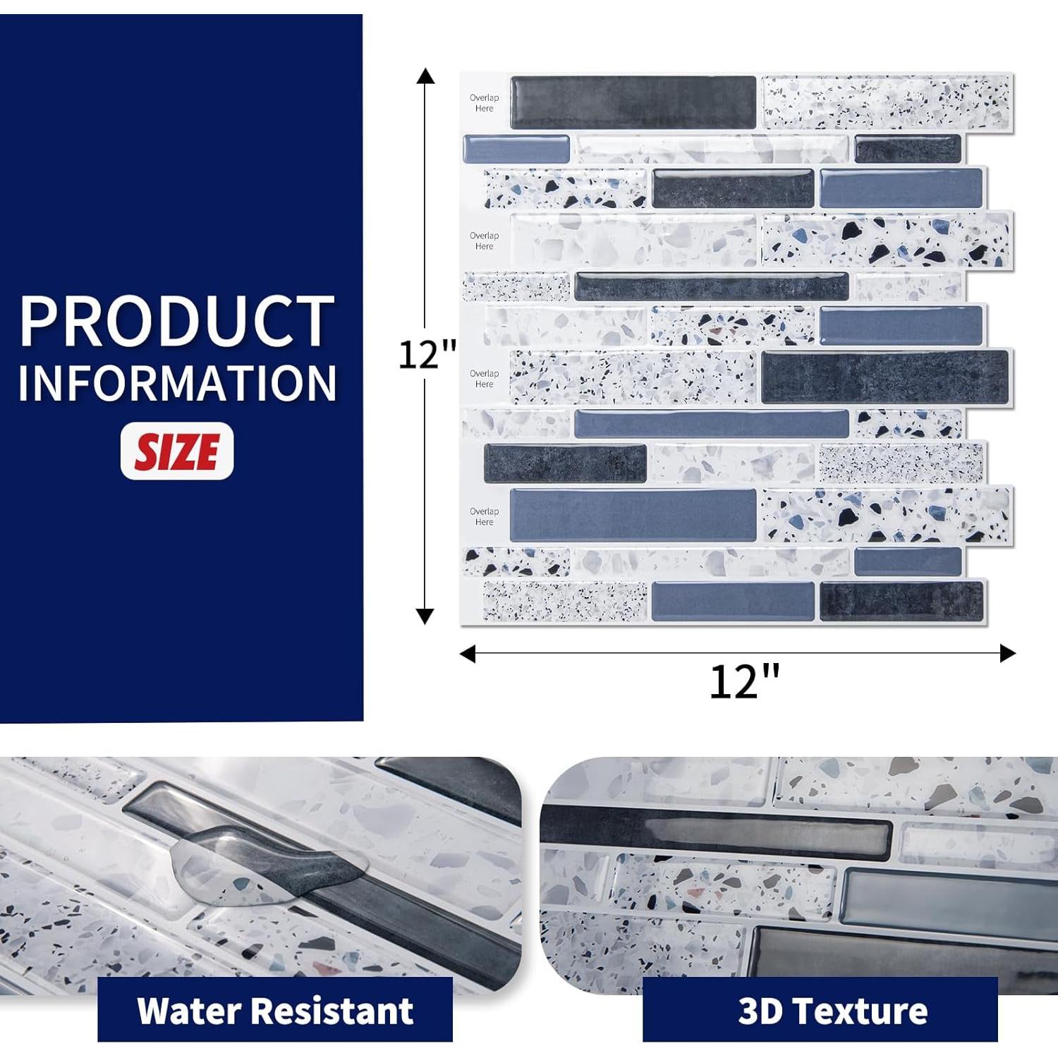 Azulejos Adhesivos 3D Art3dwallpanels 10 Hojas 30.48cm Azul