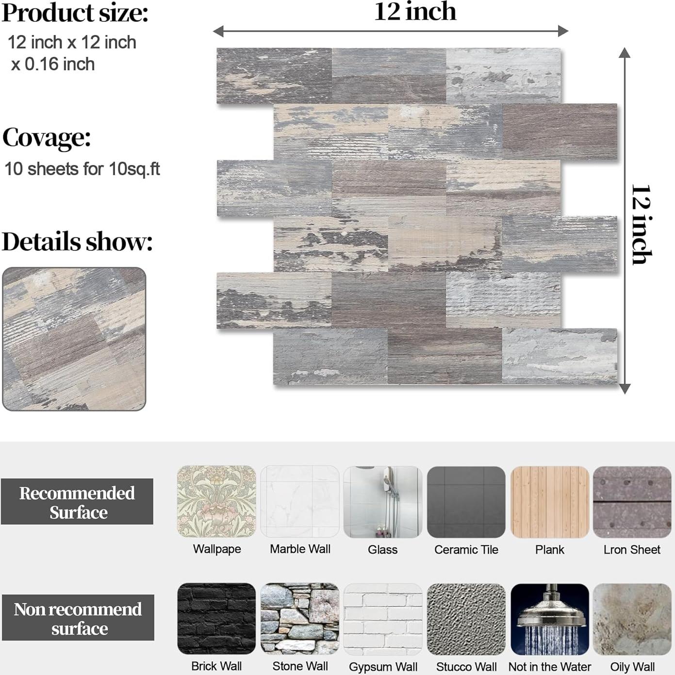 Paquete de 10 Azulejos Autoadhesivos Reovatile 28.7x29.2cm PVC