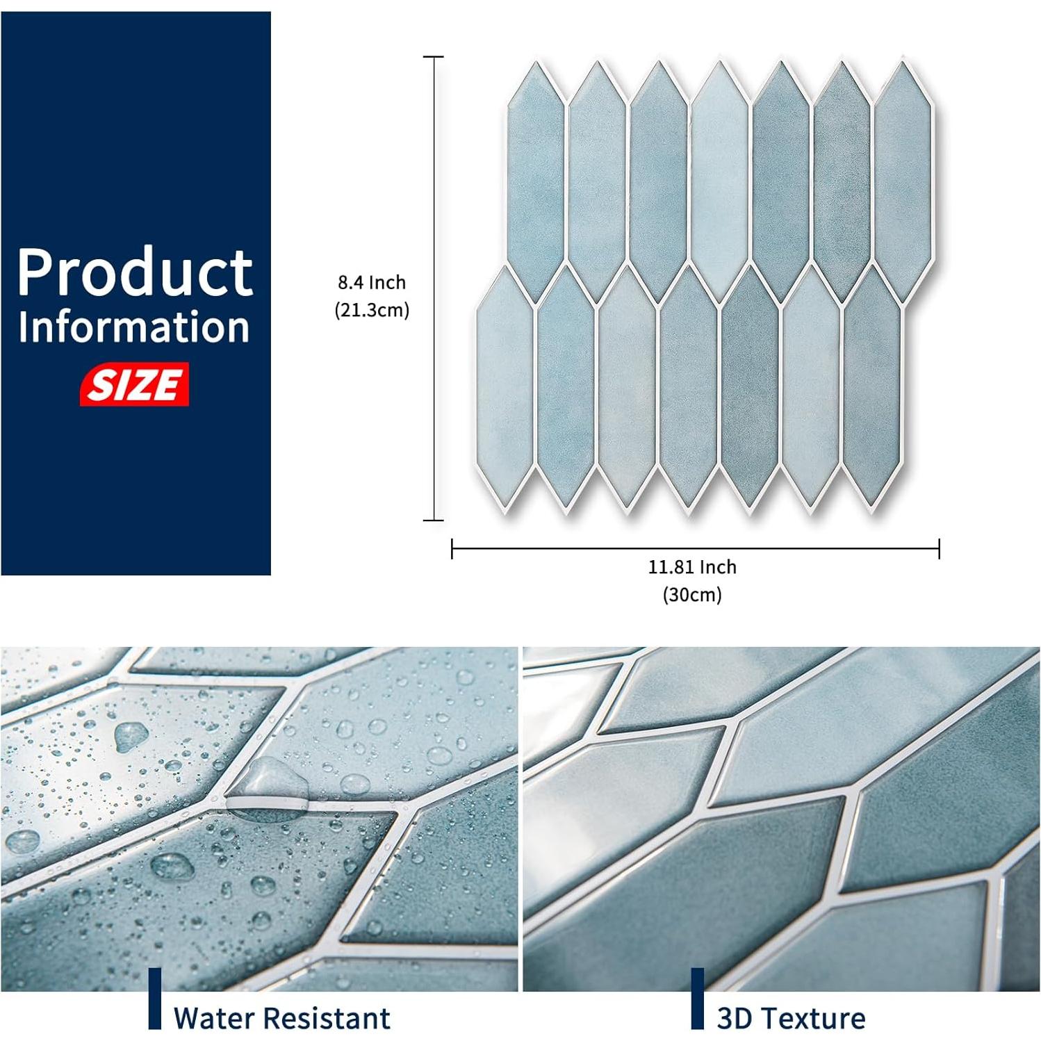 Paneles de Pared Autoadhesivos Art3dwallpanels 10 Hojas 30x30 cm Azul