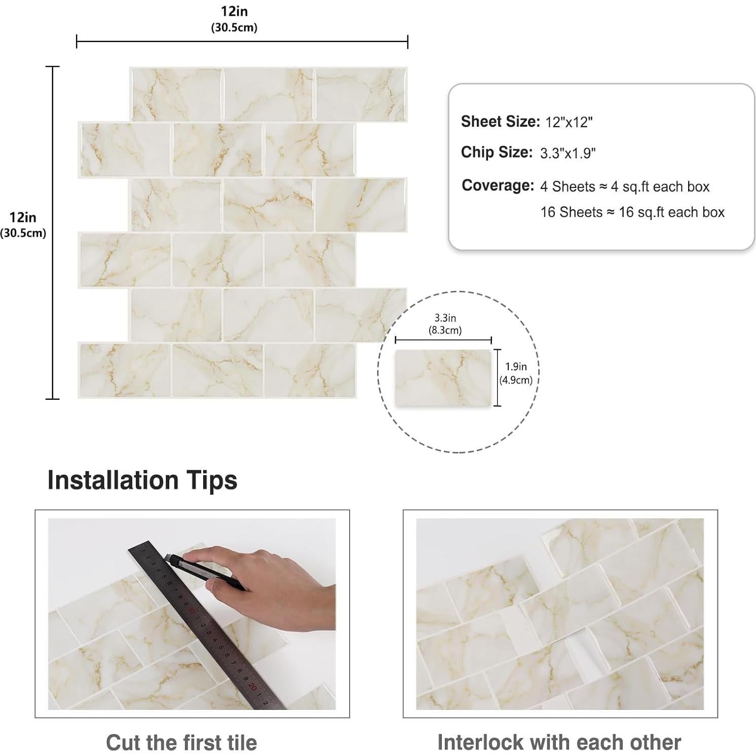 Azulejos Autoadhesivos CRE8TIVE Mármol Amarillo 30.48x30.48cm