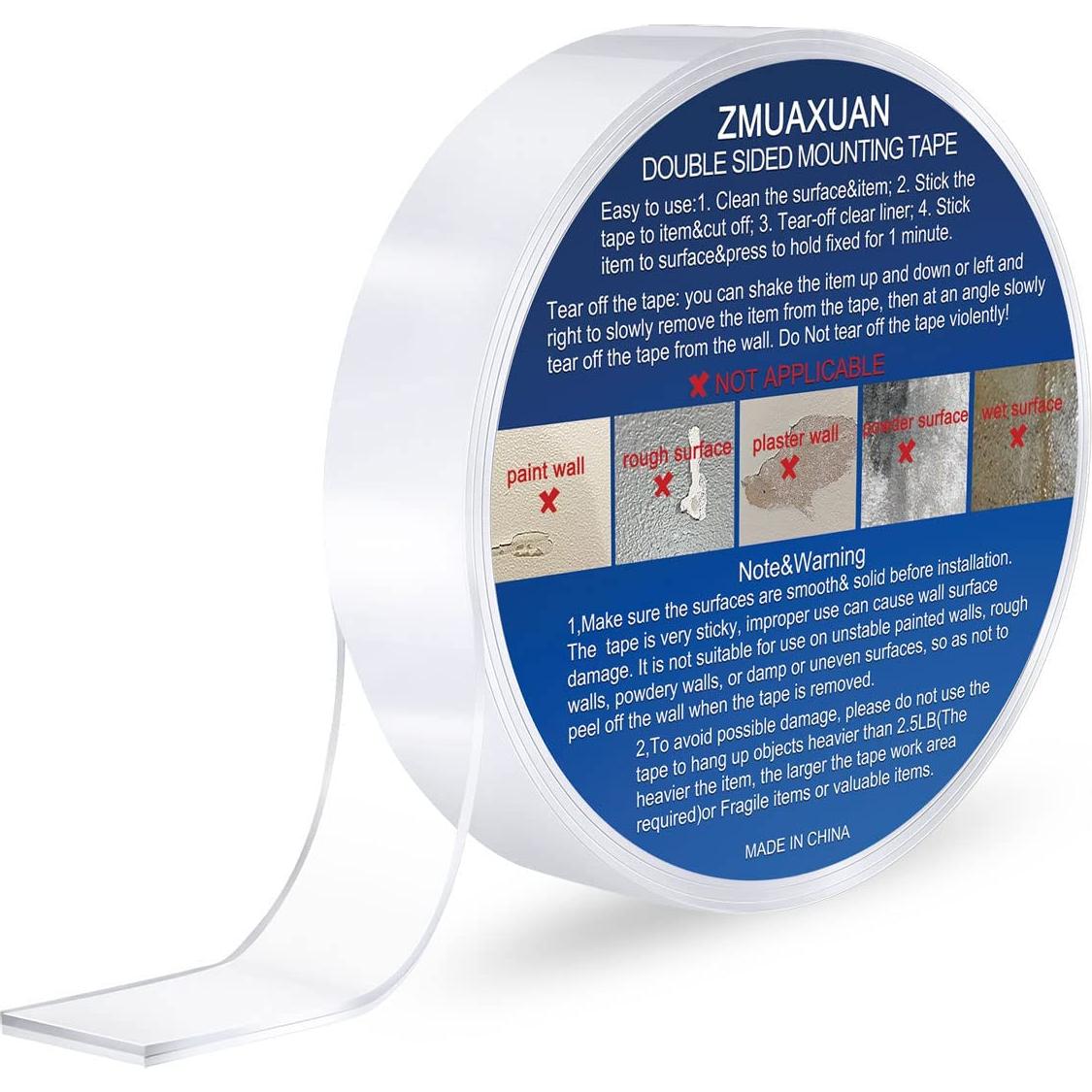 Cinta Adhesiva Doble Cara ZMUAXUAN 3m Reutilizable Transparente