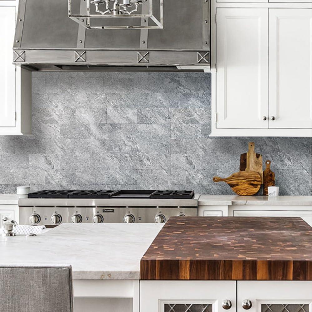 Azulejos Autoadhesivos AULIGET 100 Piezas PVC Mármol Gris 7.49x14.99 cm