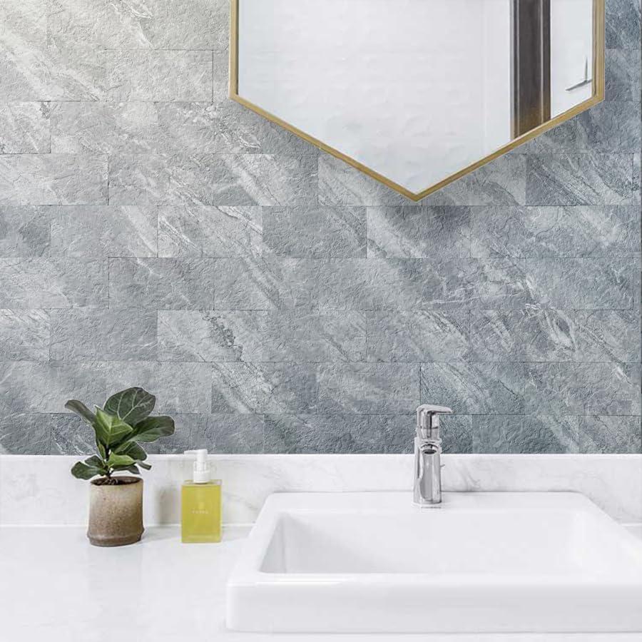 Azulejos Autoadhesivos AULIGET 100 Piezas PVC Mármol Gris 7.49x14.99 cm