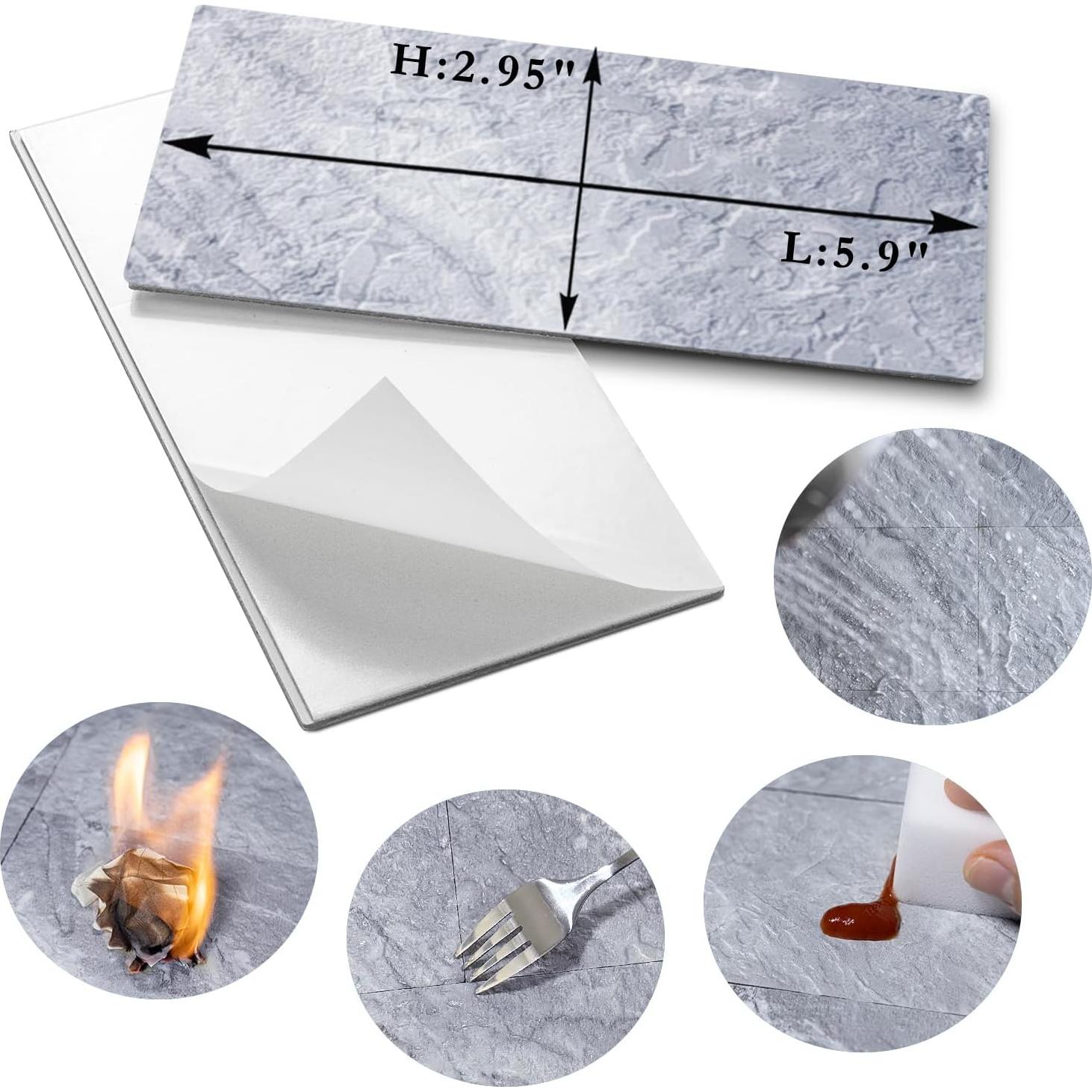 Azulejos Autoadhesivos AULIGET 100 Piezas PVC Mármol Gris 7.49x14.99 cm