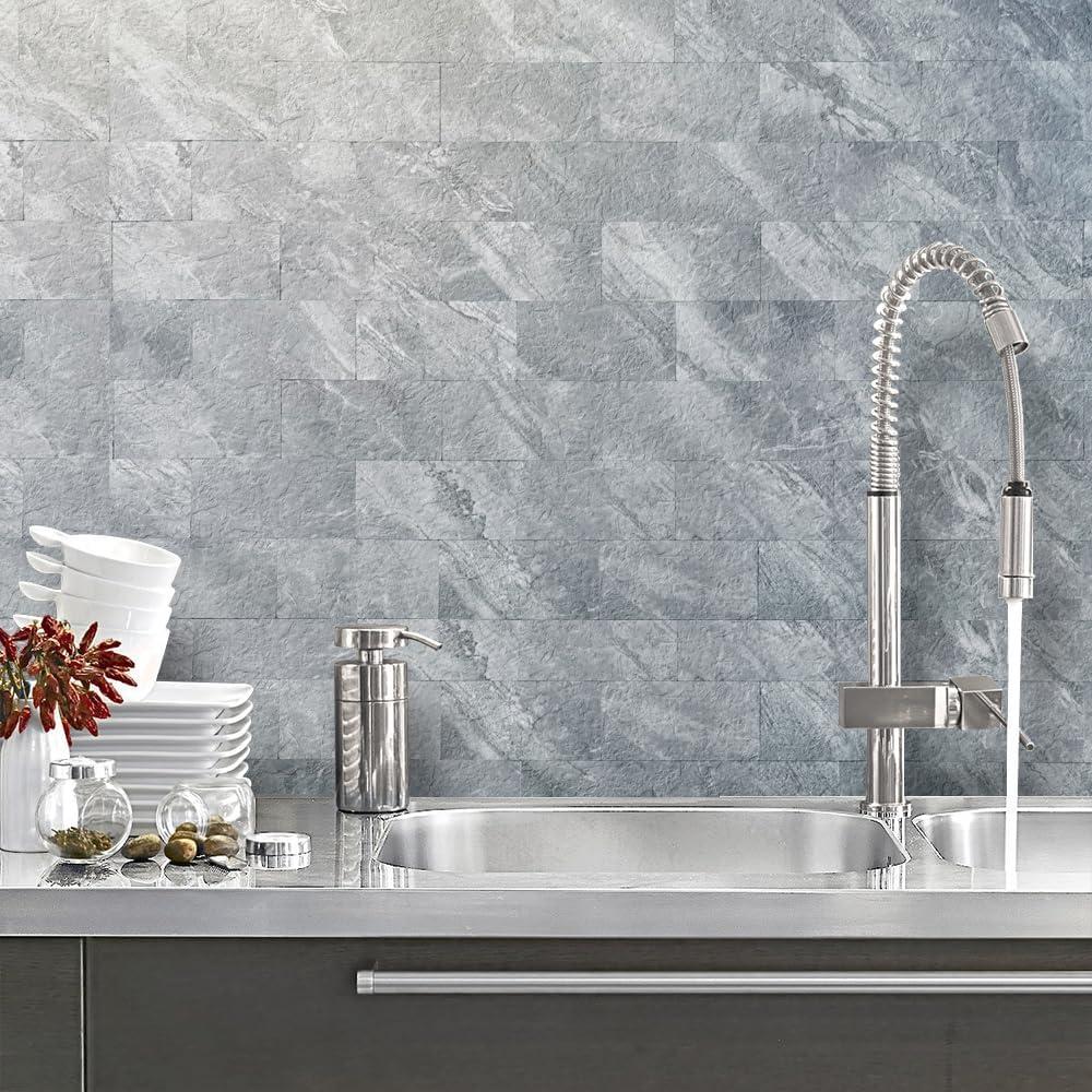 Azulejos Autoadhesivos AULIGET 100 Piezas PVC Mármol Gris 7.49x14.99 cm