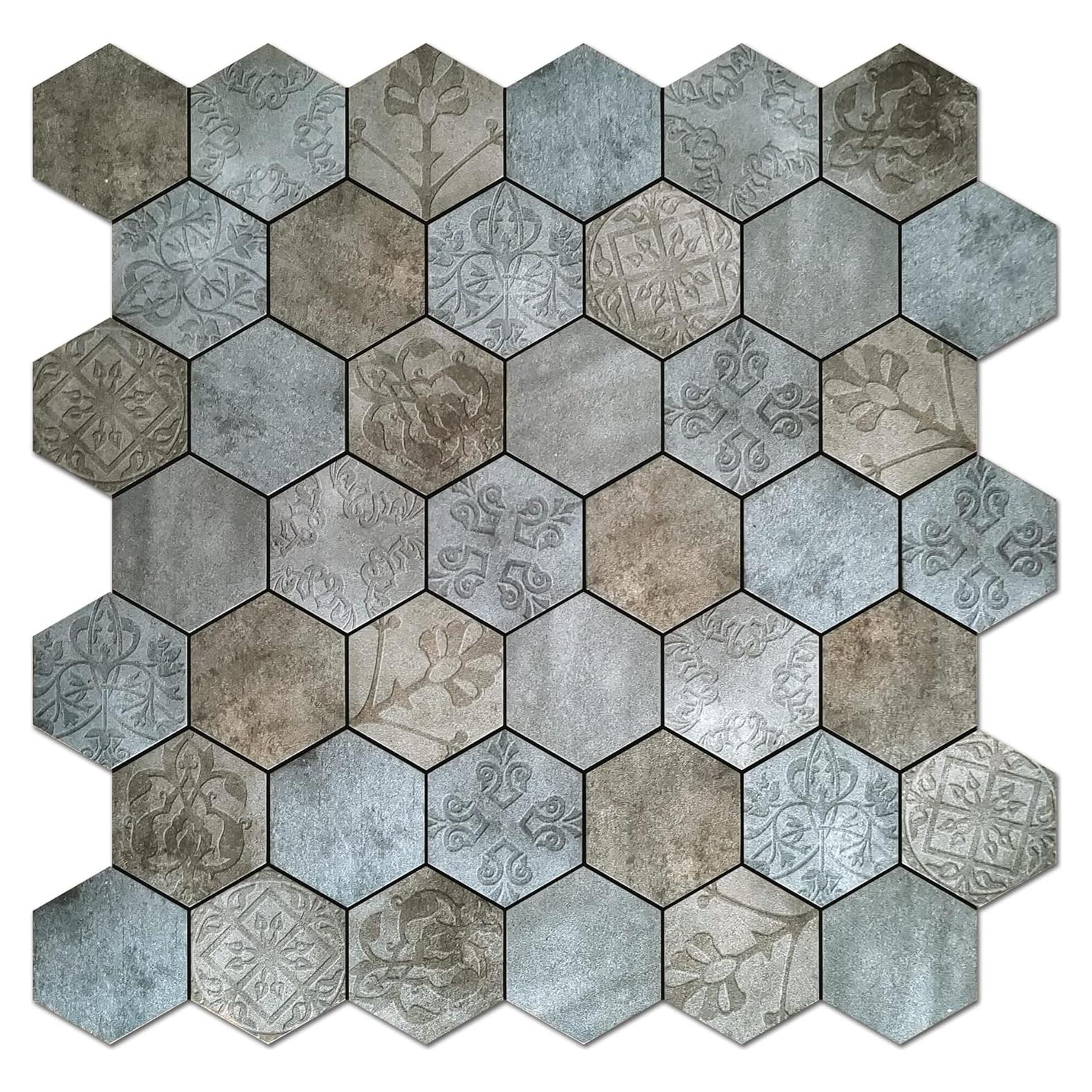 Azulejos Autoadhesivos Kieacia 10 Hojas PVC 1m² Hexagonal Curry Gris