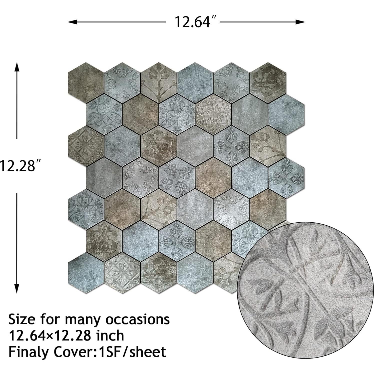 Azulejos Autoadhesivos Kieacia 10 Hojas PVC 1m² Hexagonal Curry Gris