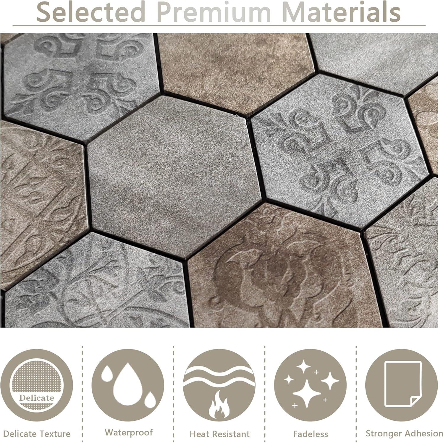 Azulejos Autoadhesivos Kieacia 10 Hojas PVC 1m² Hexagonal Curry Gris