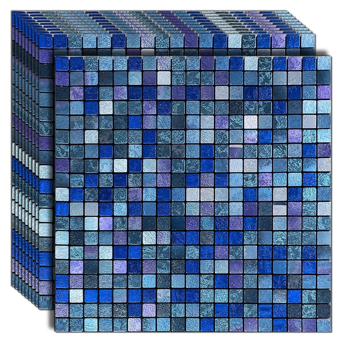 Azulejo Autoadhesivo YMMXGE 10 Hojas 30.48x30.48cm Azul Mezclado