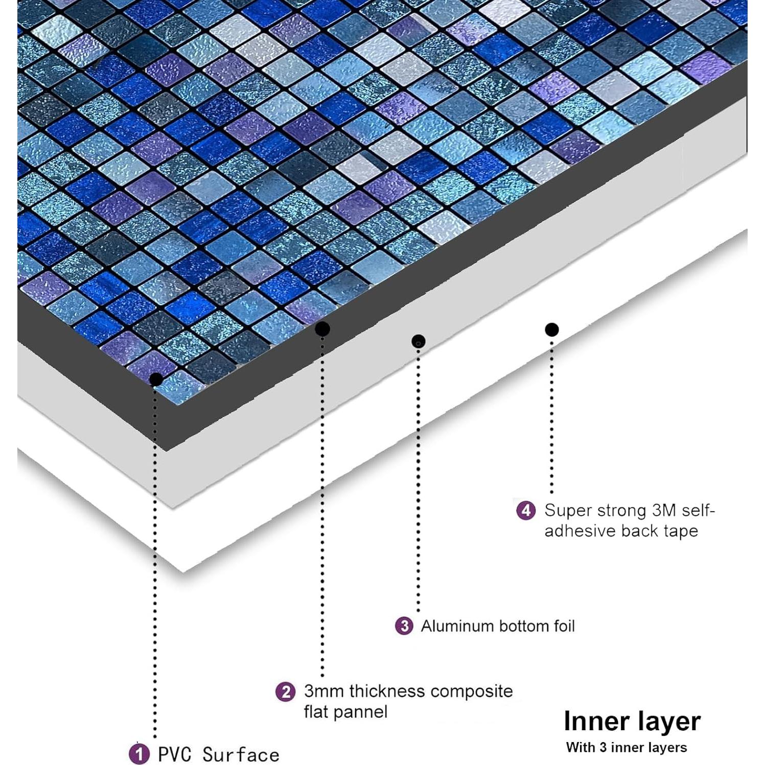 Azulejo Autoadhesivo YMMXGE 10 Hojas 30.48x30.48cm Azul Mezclado