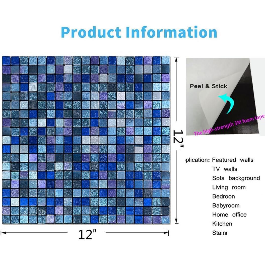 Azulejo Autoadhesivo YMMXGE 10 Hojas 30.48x30.48cm Azul Mezclado