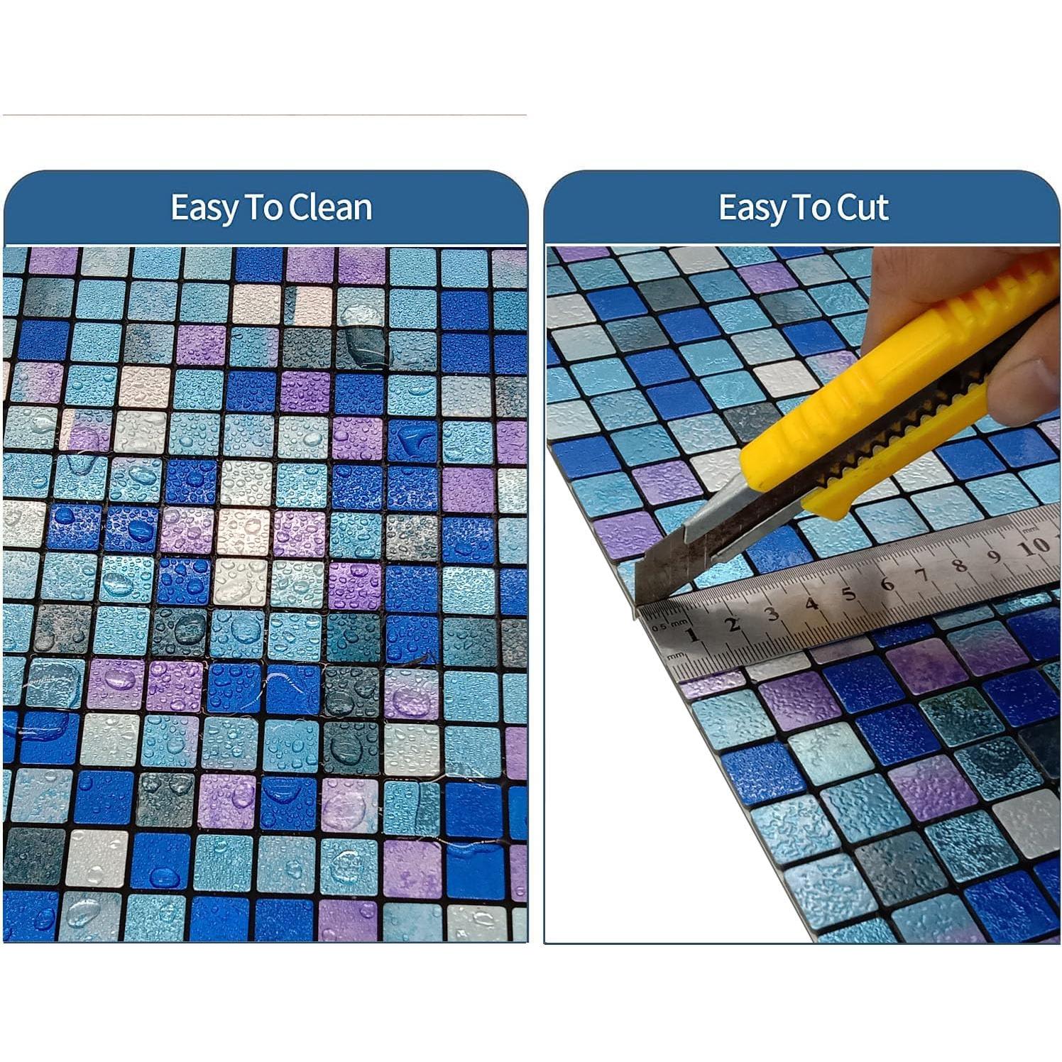 Azulejo Autoadhesivo YMMXGE 10 Hojas 30.48x30.48cm Azul Mezclado