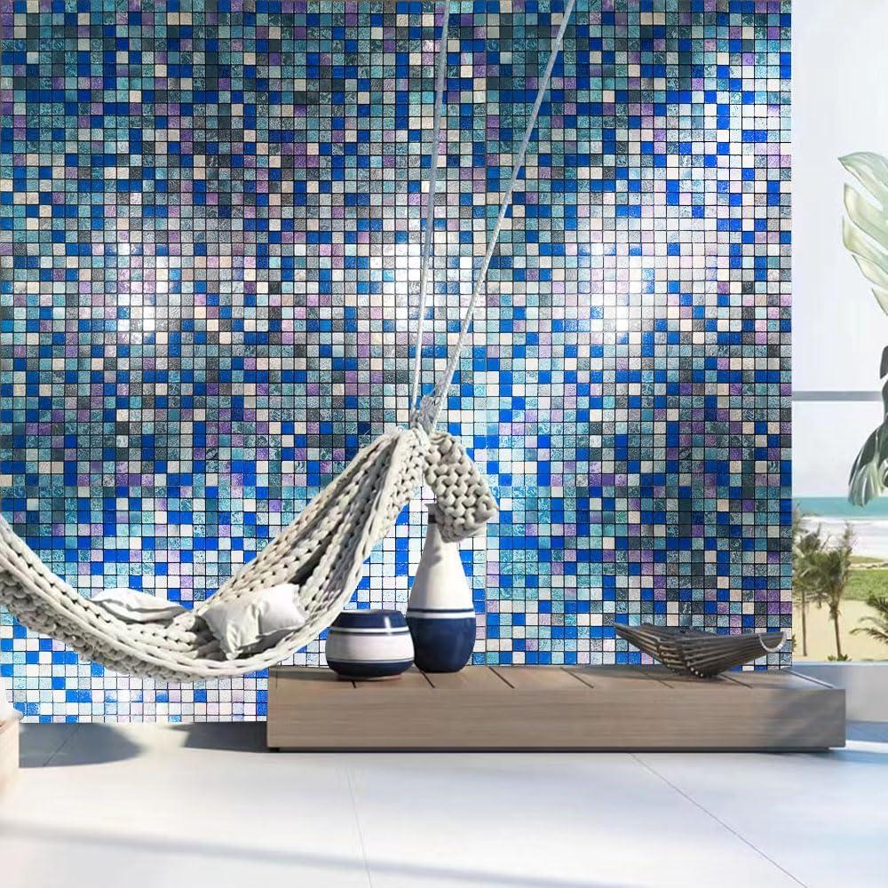 Azulejo Autoadhesivo YMMXGE 10 Hojas 30.48x30.48cm Azul Mezclado