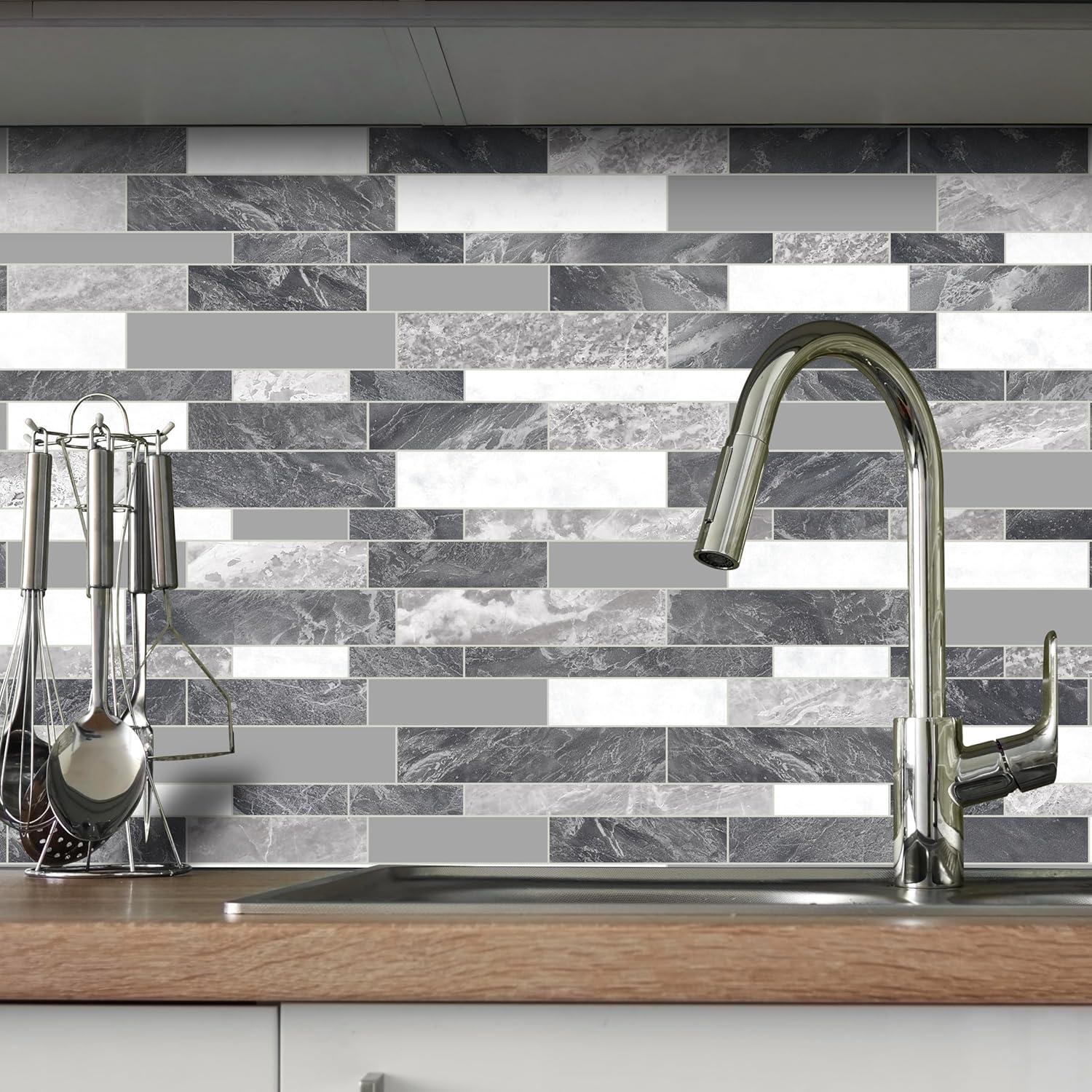 Azulejos Autoadhesivos SUNWINGS 10 Hojas 28x29 cm Gris Rayado