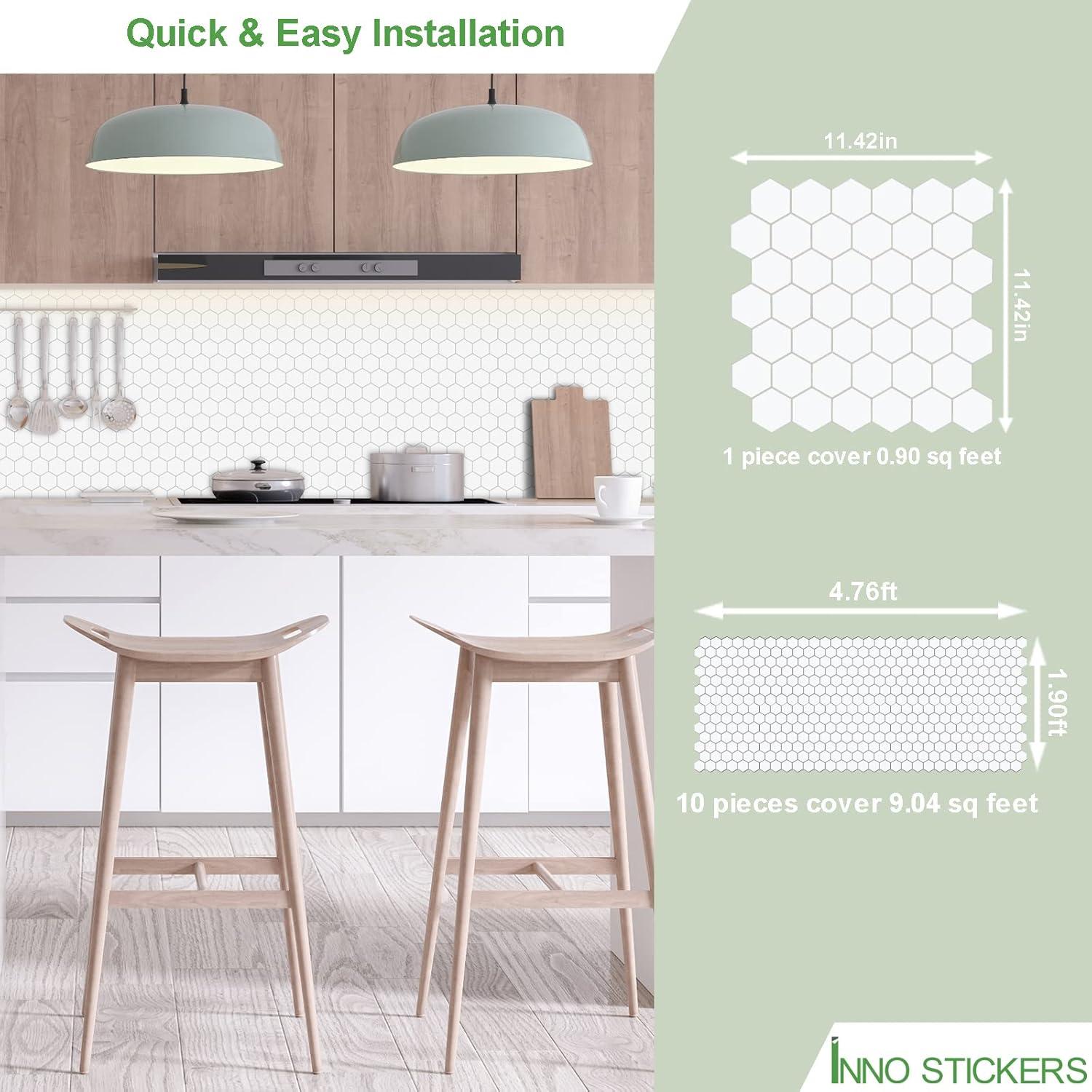 Azulejo Hexagonal Autoadhesivo INNO STICKERS 29x29cm Blanco